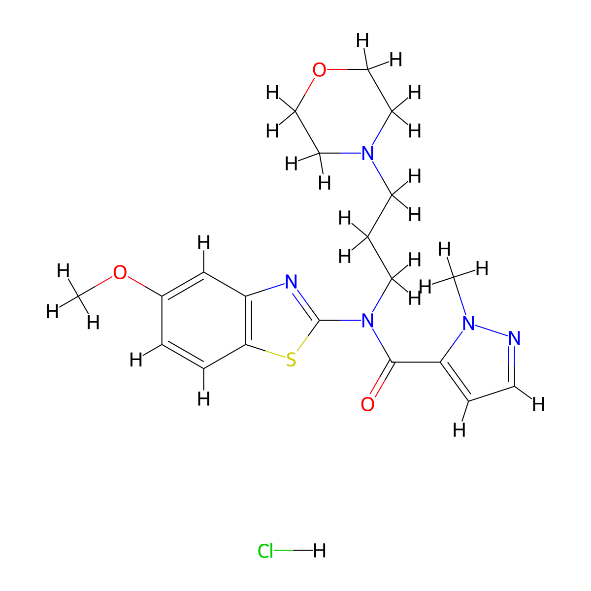 N-(5-methoxybenzo[d]thiazol-2-yl)-1-methyl-N-(3-morpholinopropyl)-1H-pyrazole-5-carboxamide hydrochloride molecular structure, CAS 1189949-89-0