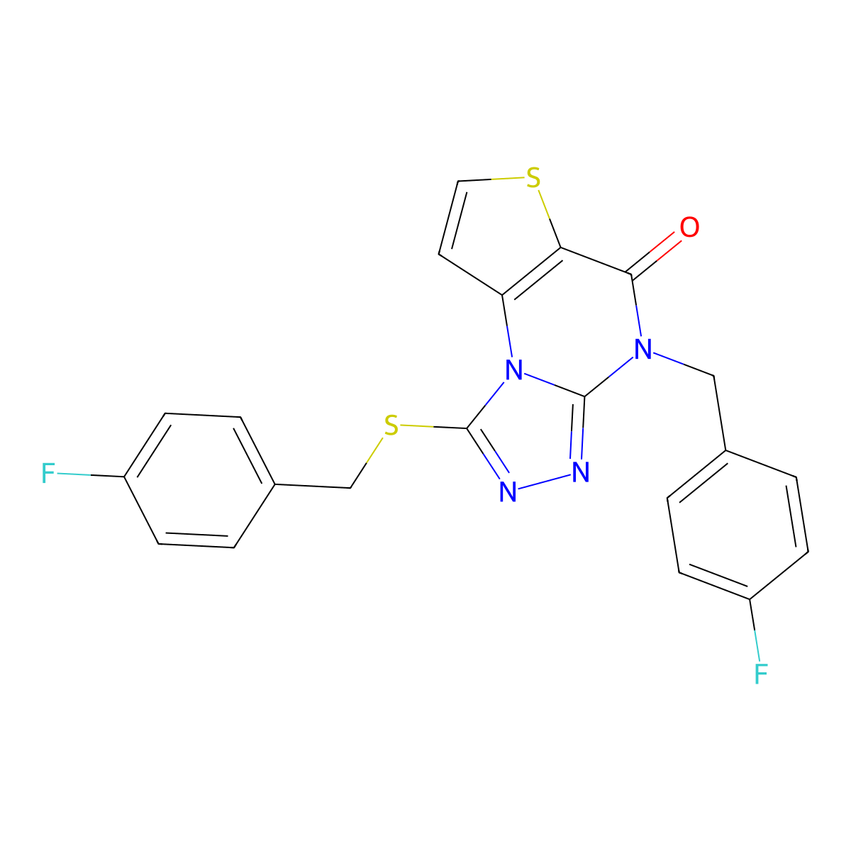 4-(4-fluorobenzyl)-1-((4-fluorobenzyl)thio)thieno[2,3-e][1,2,4]triazolo[4,3-a]pyrimidin-5(4H)-one molecular structure, CAS 1189950-46-6