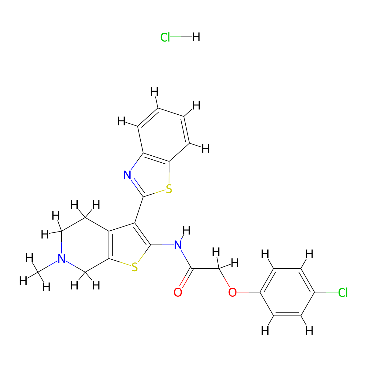 N-(3-(benzo[d]thiazol-2-yl)-6-methyl-4,5,6,7-tetrahydrothieno[2,3-c]pyridin-2-yl)-2-(4-chlorophenoxy)acetamide hydrochloride molecular structure, CAS 1189950-79-5