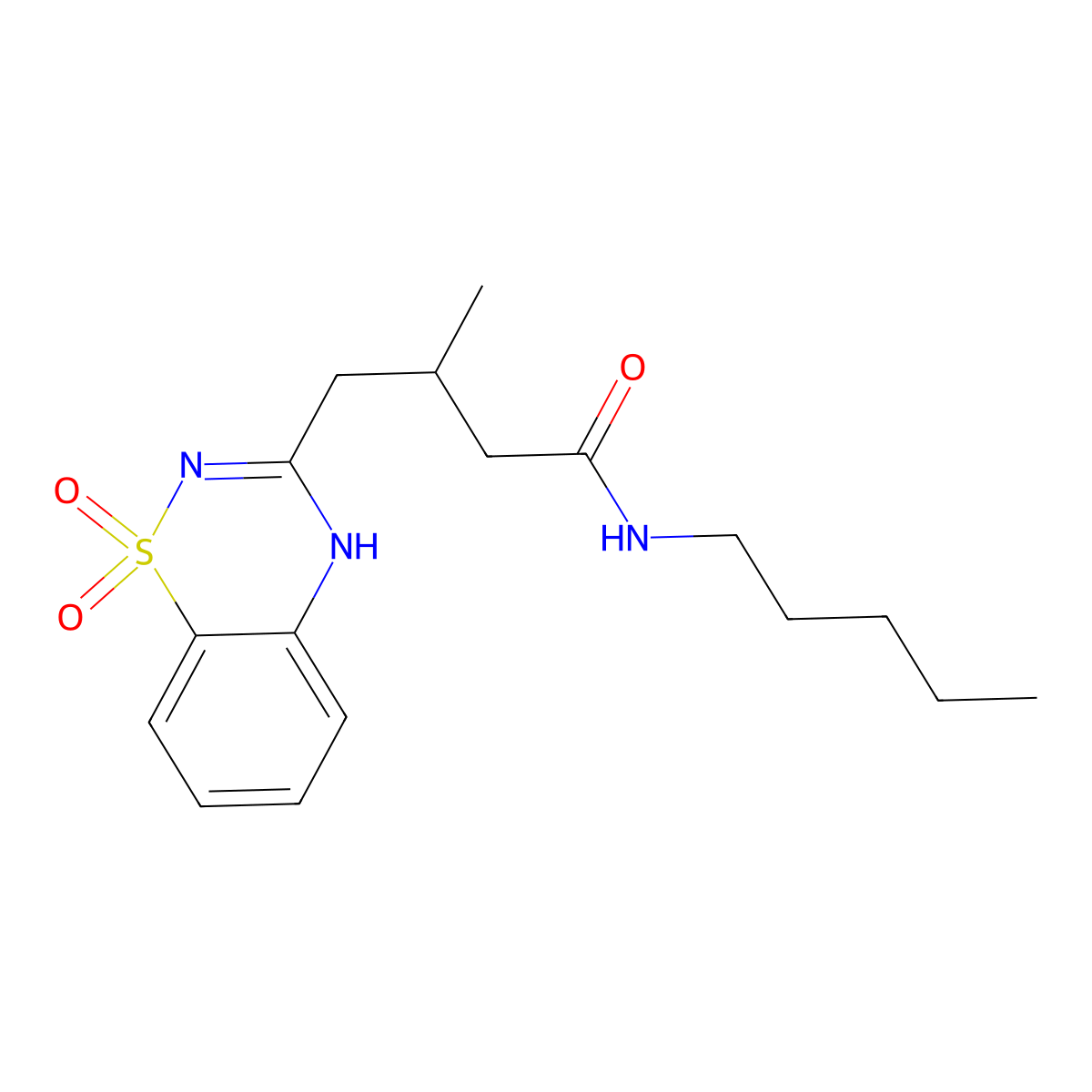 4-(1,1-dioxido-2H-1,2,4-benzothiadiazin-3-yl)-3-methyl-N-pentylbutanamide molecular structure, CAS 1189951-90-3