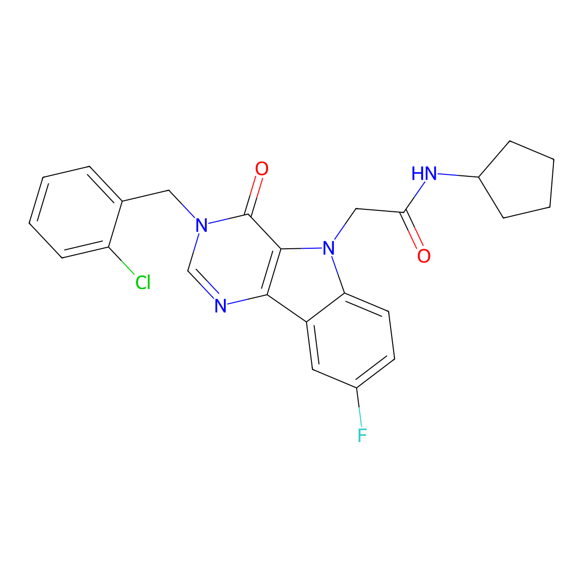 2-(3-(2-chlorobenzyl)-8-fluoro-4-oxo-3H-pyrimido[5,4-b]indol-5(4H)-yl)-N-cyclopentylacetamide molecular structure, CAS 1189952-02-0