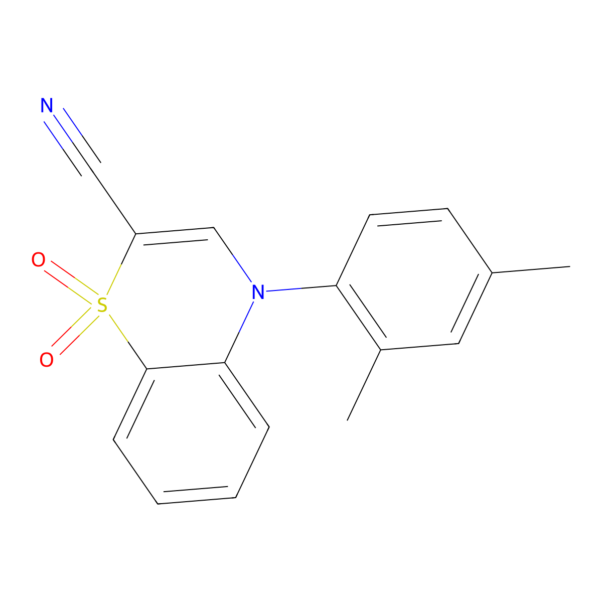 4-(2,4-dimethylphenyl)-4H-benzo[b][1,4]thiazine-2-carbonitrile 1,1-dioxide molecular structure, CAS 1189952-19-9