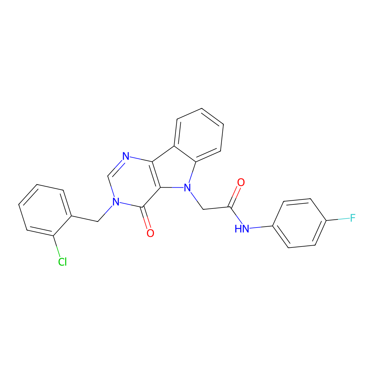 2-(3-(2-chlorobenzyl)-4-oxo-3H-pyrimido[5,4-b]indol-5(4H)-yl)-N-(4-fluorophenyl)acetamide molecular structure, CAS 1189952-44-0