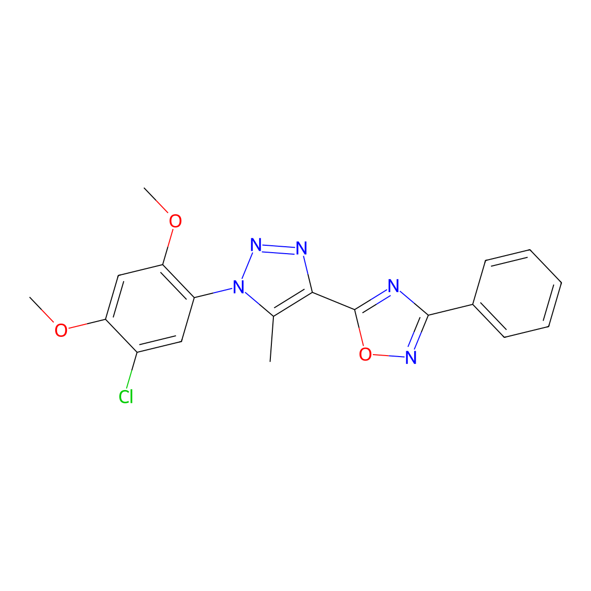 5-[1-(5-chloro-2,4-dimethoxyphenyl)-5-methyl-1H-1,2,3-triazol-4-yl]-3-phenyl-1,2,4-oxadiazole molecular structure, CAS 1189953-36-3