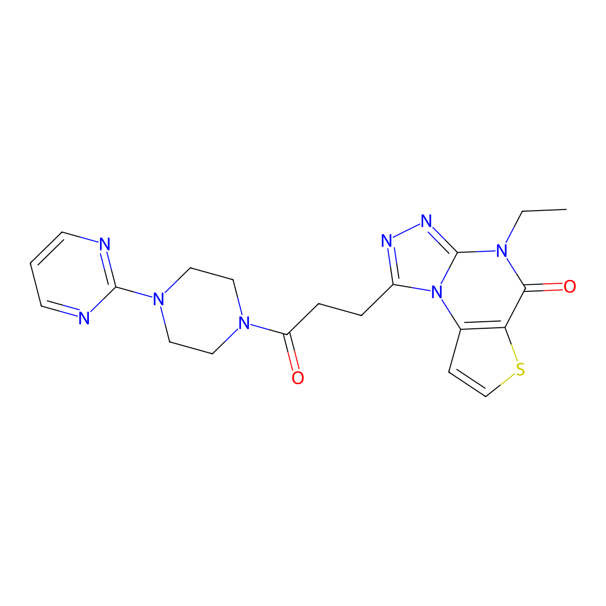 4-ethyl-1-(3-oxo-3-(4-(pyrimidin-2-yl)piperazin-1-yl)propyl)thieno[2,3-e][1,2,4]triazolo[4,3-a]pyrimidin-5(4H)-one molecular structure, CAS 1189953-65-8