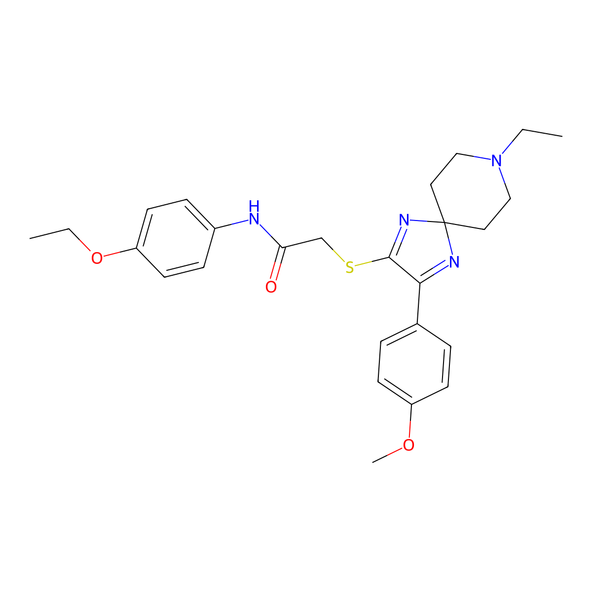 N-(4-ethoxyphenyl)-2-((8-ethyl-3-(4-methoxyphenyl)-1,4,8-triazaspiro[4.5]deca-1,3-dien-2-yl)thio)acetamide molecular structure, CAS 1189954-06-0