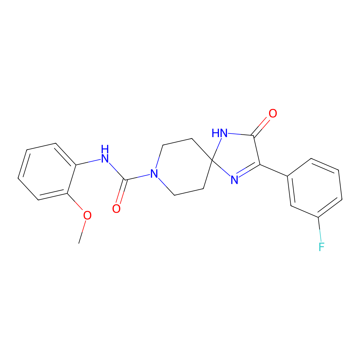 2-(3-fluorophenyl)-N-(2-methoxyphenyl)-3-oxo-1,4,8-triazaspiro[4.5]dec-1-ene-8-carboxamide molecular structure, CAS 1189954-46-8
