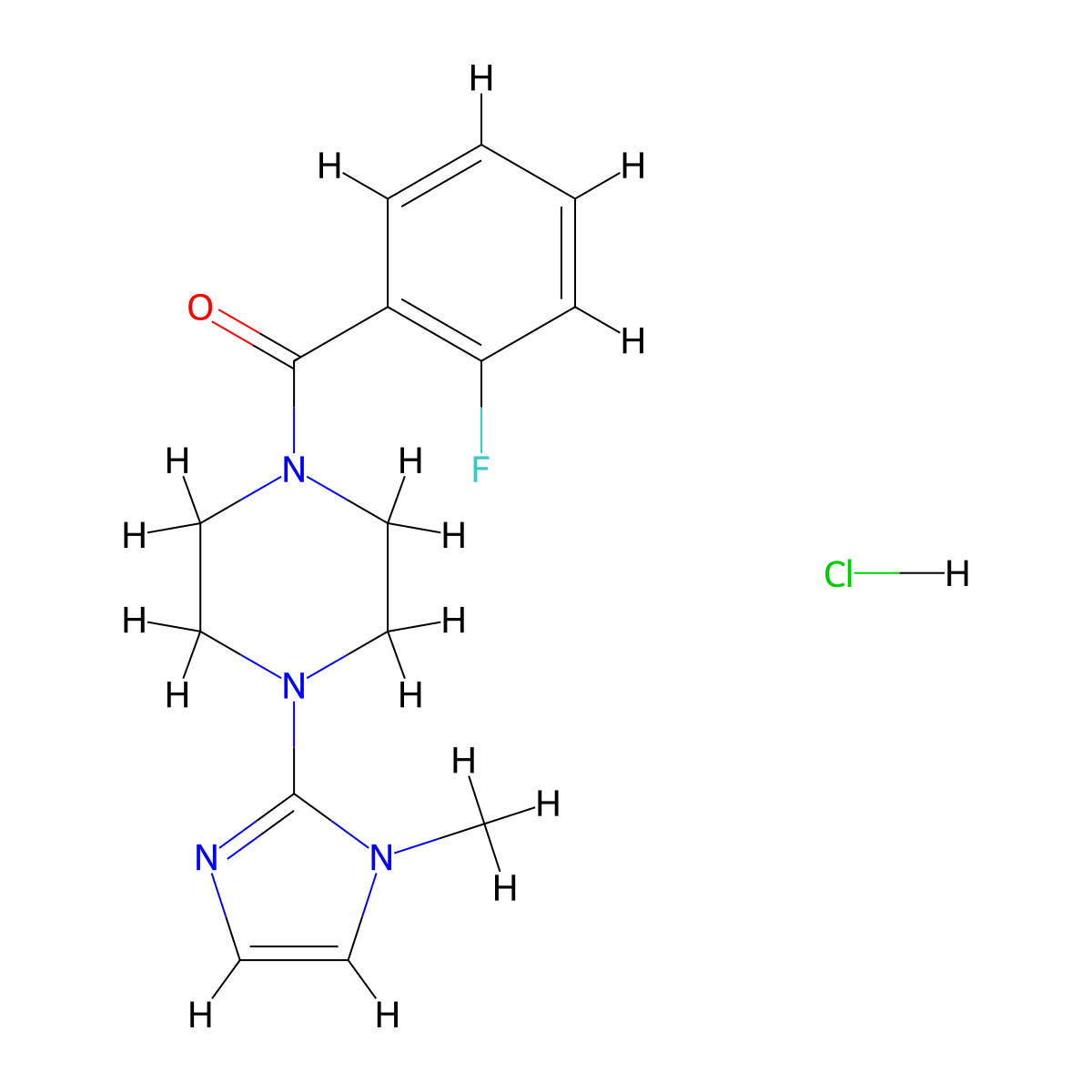 (2-fluorophenyl)(4-(1-methyl-1H-imidazol-2-yl)piperazin-1-yl)methanone hydrochloride molecular structure, CAS 1189954-78-6