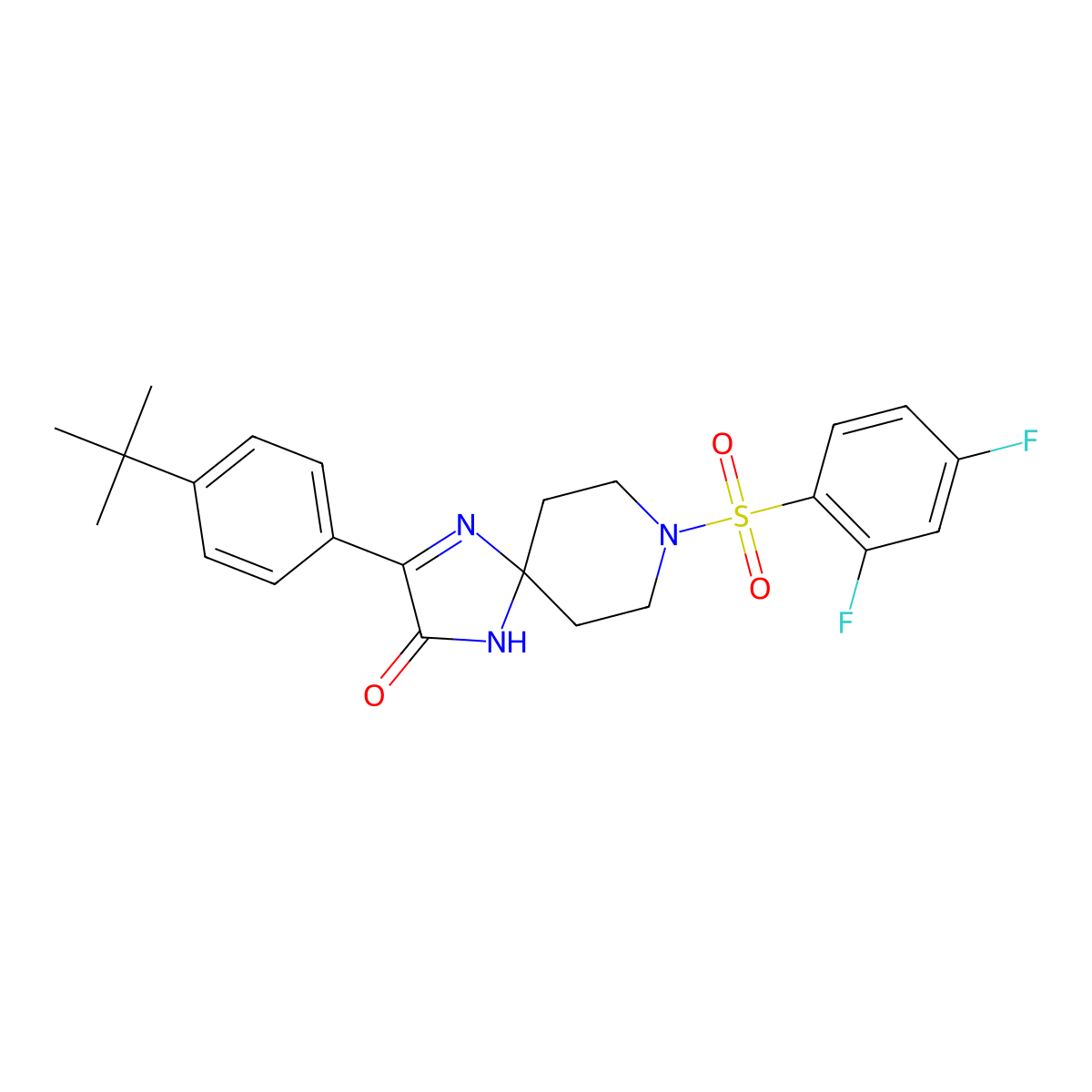 3-(4-(Tert-butyl)phenyl)-8-((2,4-difluorophenyl)sulfonyl)-1,4,8-triazaspiro[4.5]dec-3-en-2-one molecular structure, CAS 1189955-07-4