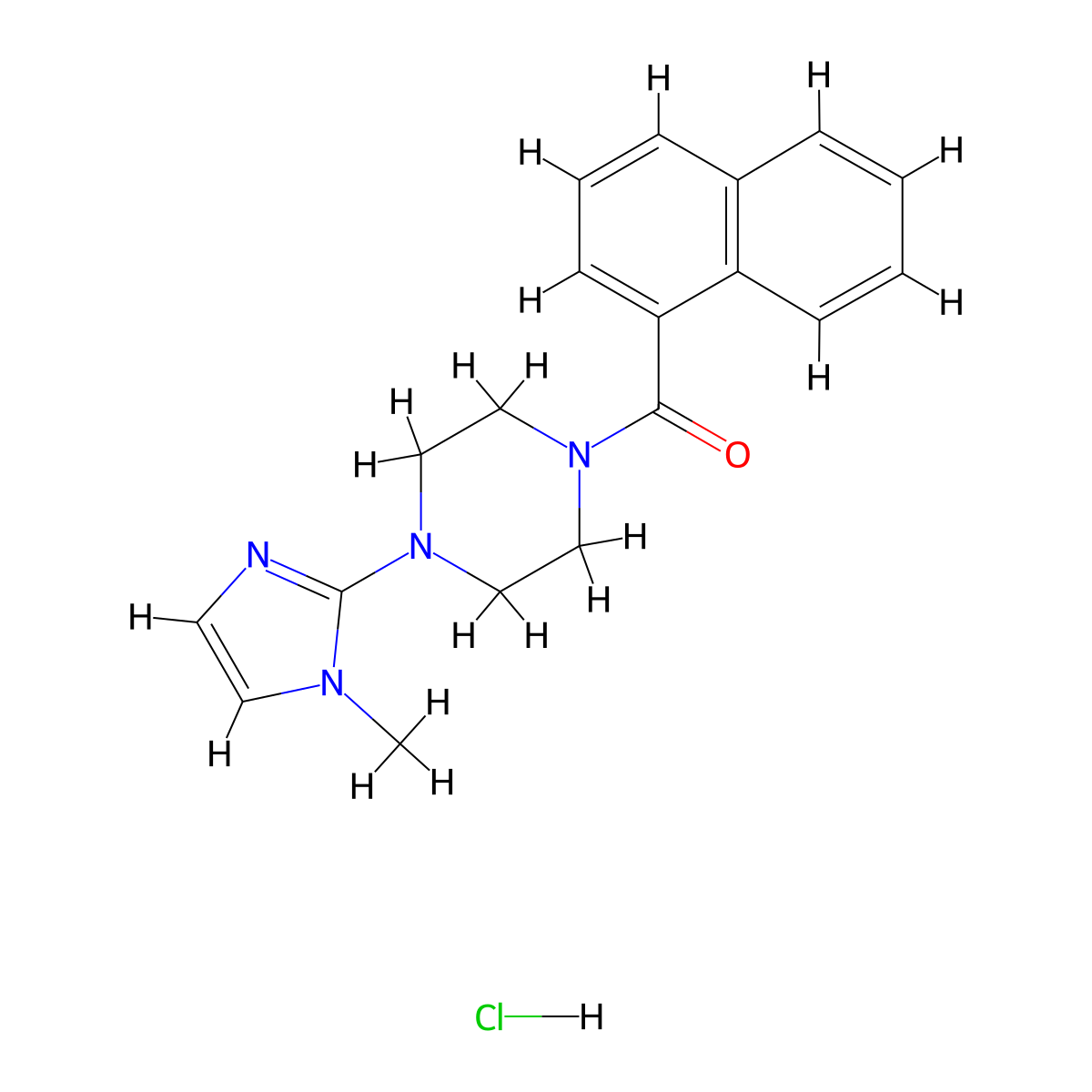 (4-(1-methyl-1H-imidazol-2-yl)piperazin-1-yl)(naphthalen-1-yl)methanone hydrochloride molecular structure, CAS 1189956-75-9