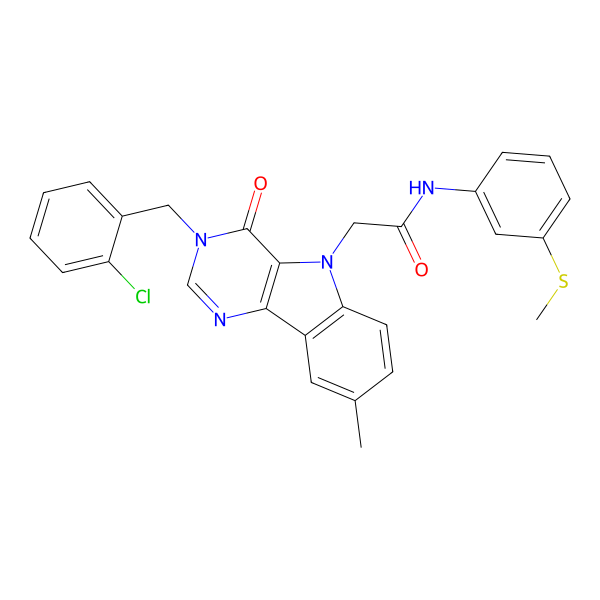 2-(3-(2-chlorobenzyl)-8-methyl-4-oxo-3H-pyrimido[5,4-b]indol-5(4H)-yl)-N-(3-(methylthio)phenyl)acetamide molecular structure, CAS 1189956-84-0