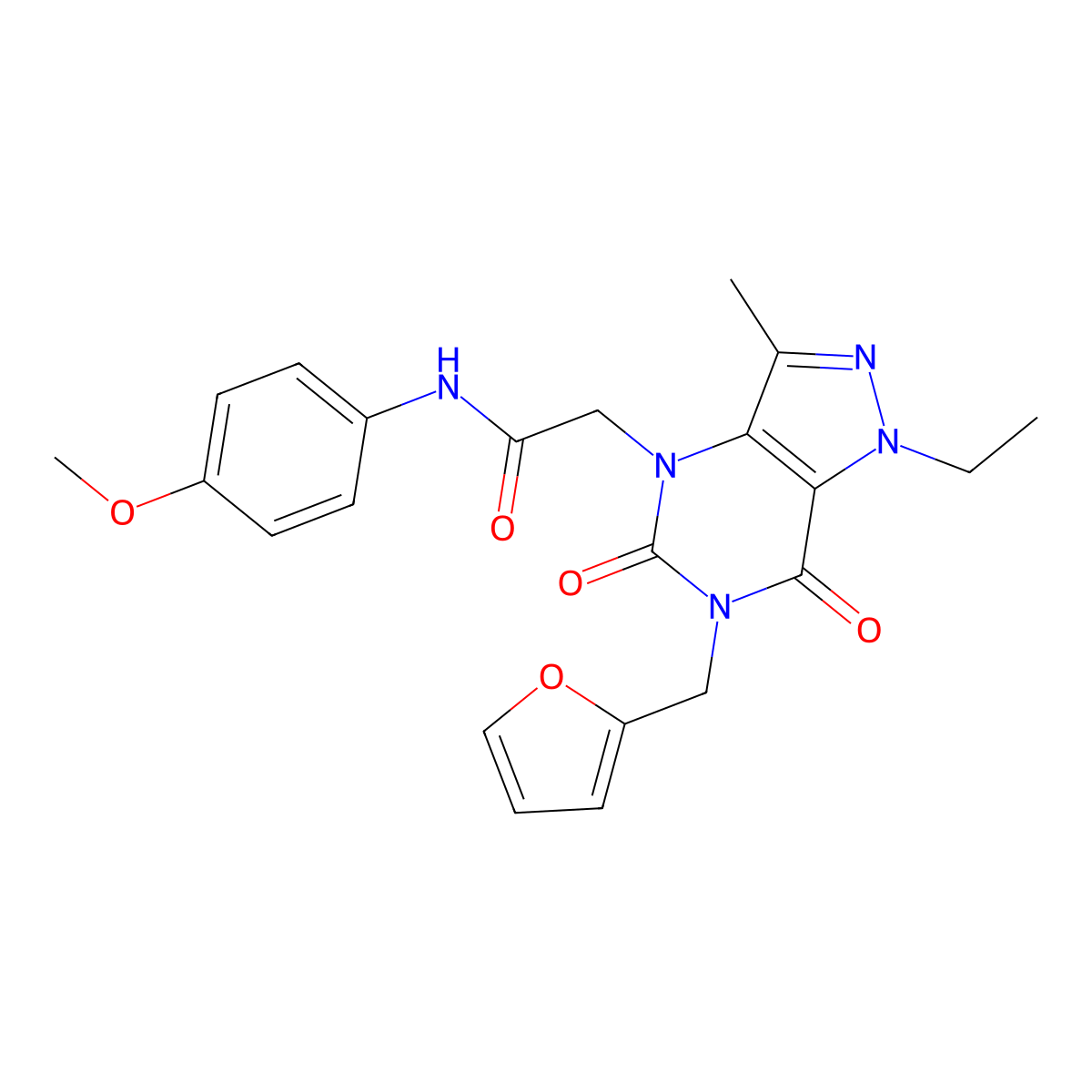 2-(1-ethyl-6-(furan-2-ylmethyl)-3-methyl-5,7-dioxo-6,7-dihydro-1H-pyrazolo[4,3-d]pyrimidin-4(5H)-yl)-N-(4-methoxyphenyl)acetamide molecular structure, CAS 1189956-92-0