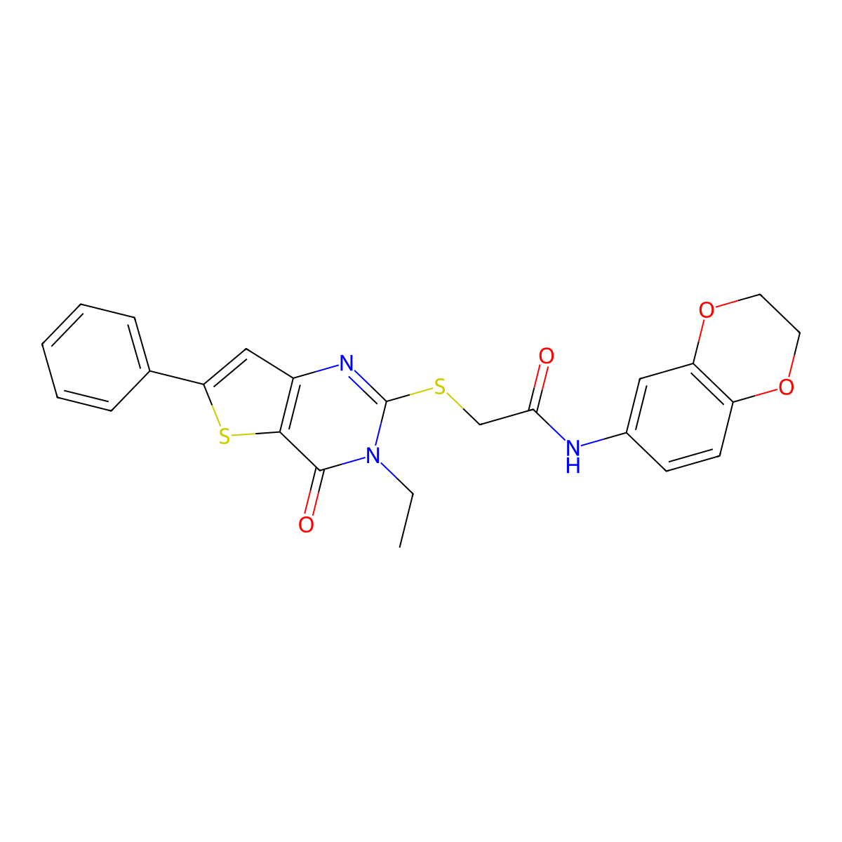 N-(2,3-dihydro-1,4-benzodioxin-6-yl)-2-({3-ethyl-4-oxo-6-phenyl-3H,4H-thieno[3,2-d]pyrimidin-2-yl}sulfanyl)acetamide molecular structure, CAS 1189959-11-2