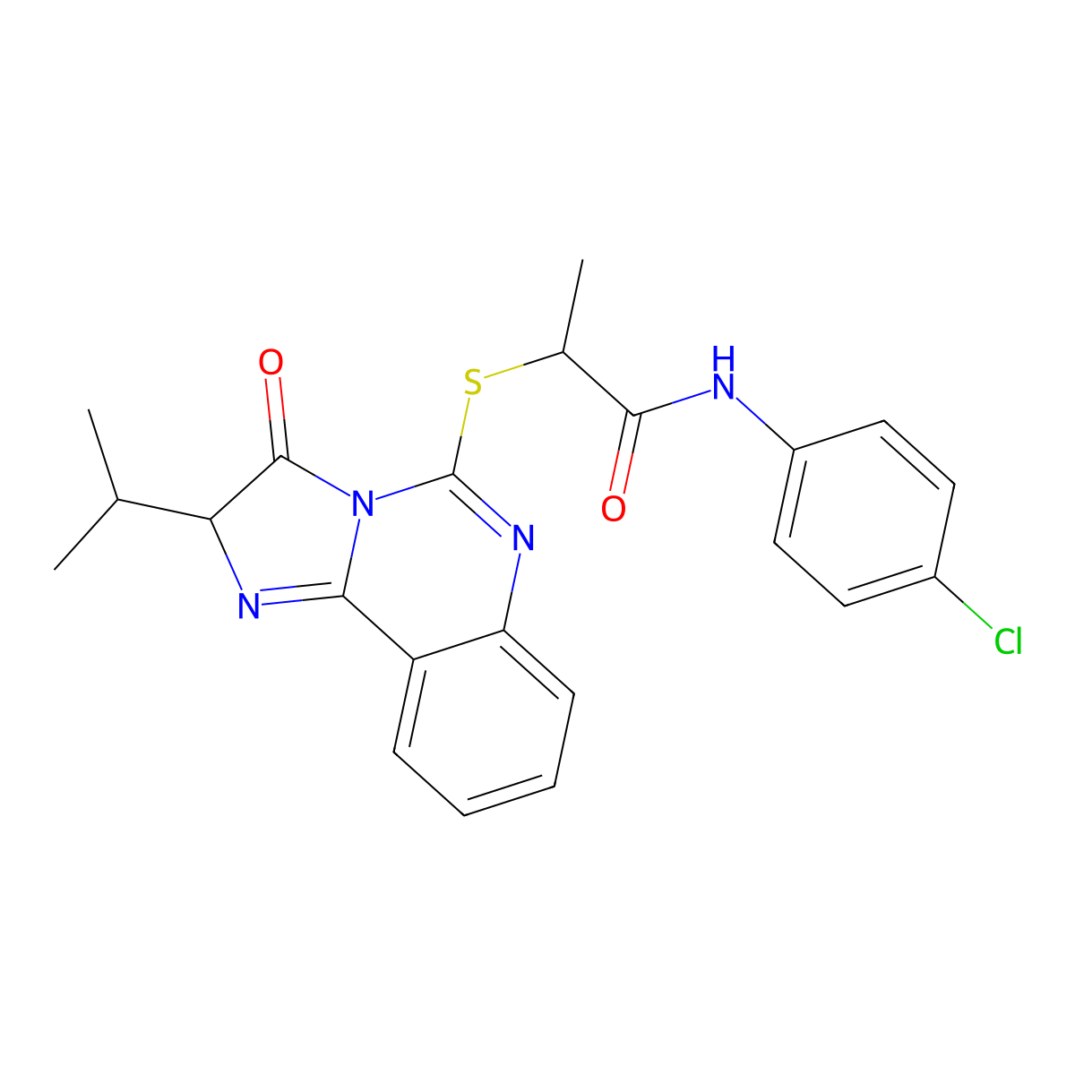 N-(4-chlorophenyl)-2-((2-isopropyl-3-oxo-2,3-dihydroimidazo[1,2-c]quinazolin-5-yl)thio)propanamide molecular structure, CAS 1189960-90-4