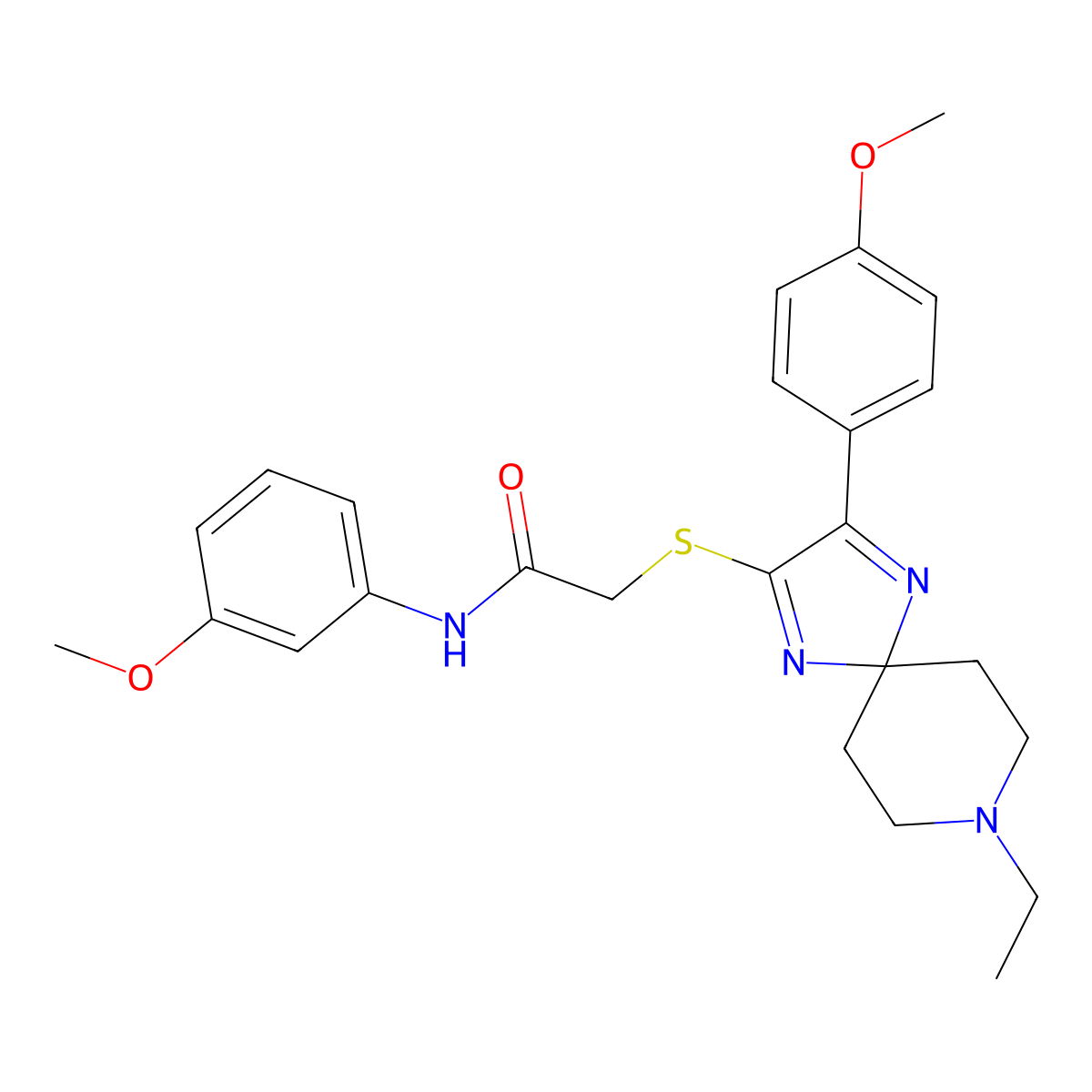 2-{[8-Ethyl-3-(4-methoxyphenyl)-1,4,8-triazaspiro[4.5]deca-1,3-dien-2-YL]sulfanyl}-N-(3-methoxyphenyl)acetamide molecular structure, CAS 1189960-95-9