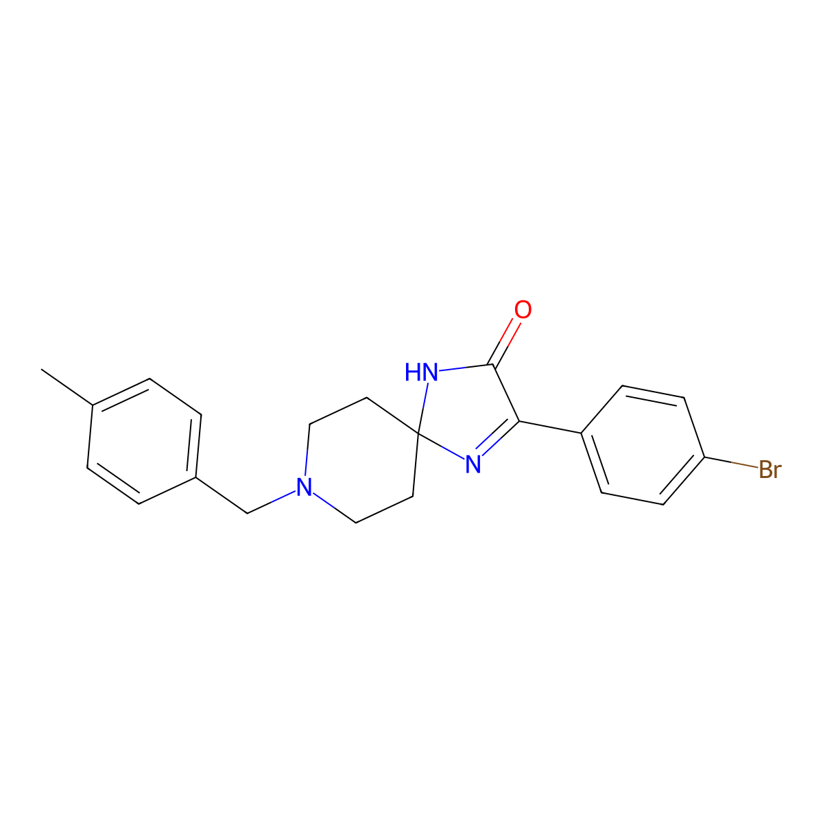 3-(4-Bromophenyl)-8-(4-methylbenzyl)-1,4,8-triazaspiro[4.5]dec-3-en-2-one molecular structure, CAS 1189961-37-2