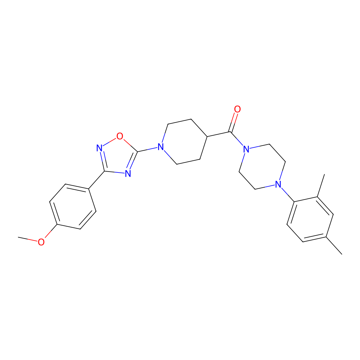 1-(2,4-Dimethylphenyl)-4-({1-[3-(4-methoxyphenyl)-1,2,4-oxadiazol-5-yl]piperidin-4-yl}carbonyl)piperazine molecular structure, CAS 1189961-40-7