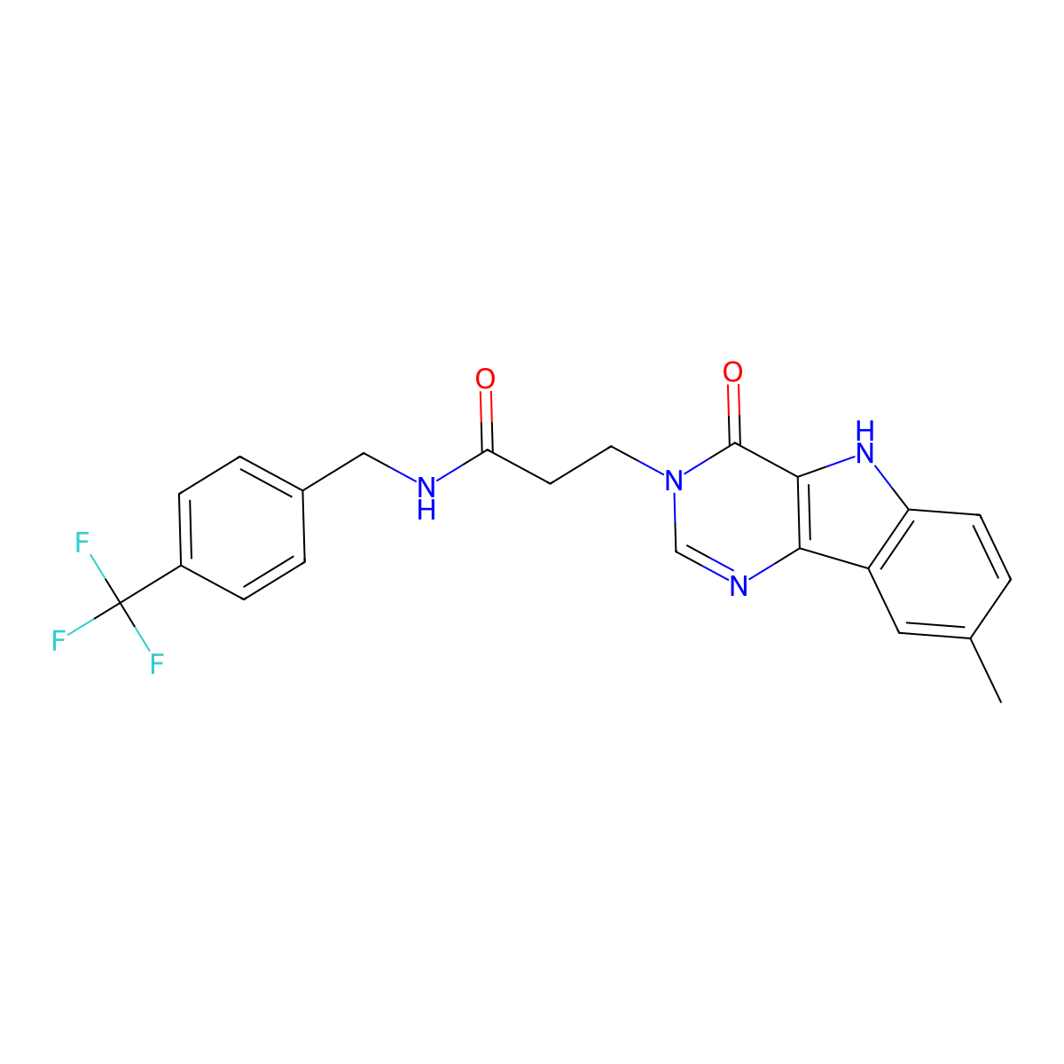 3-(8-methyl-4-oxo-4,5-dihydro-3H-pyrimido[5,4-b]indol-3-yl)-N-(4-(trifluoromethyl)benzyl)propanamide molecular structure, CAS 1189961-74-7