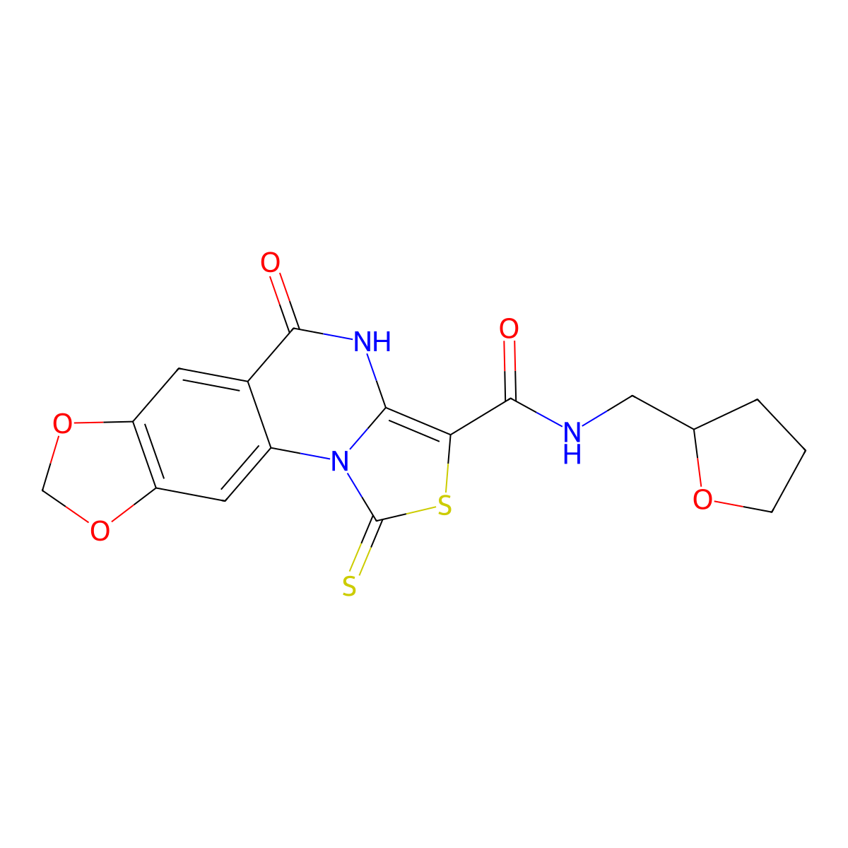 5-oxo-N-((tetrahydrofuran-2-yl)methyl)-1-thioxo-4,5-dihydro-1H-[1,3]dioxolo[4,5-g]thiazolo[3,4-a]quinazoline-3-carboxamide molecular structure, CAS 1189962-21-7