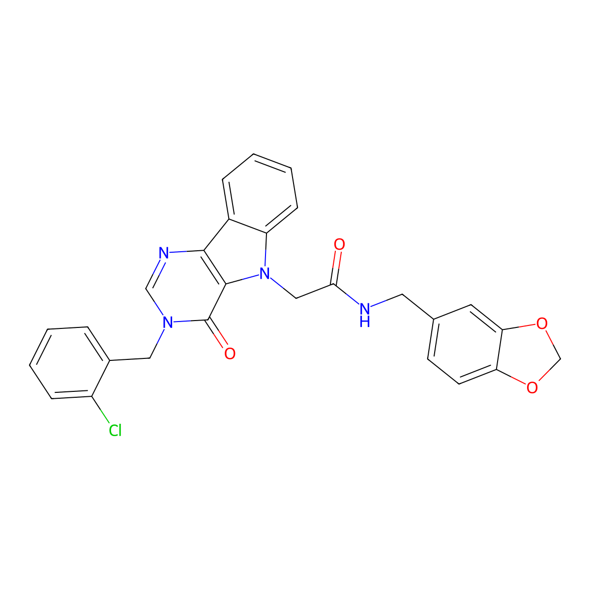 N-(benzo[d][1,3]dioxol-5-ylmethyl)-2-(3-(2-chlorobenzyl)-4-oxo-3H-pyrimido[5,4-b]indol-5(4H)-yl)acetamide molecular structure, CAS 1189962-89-7