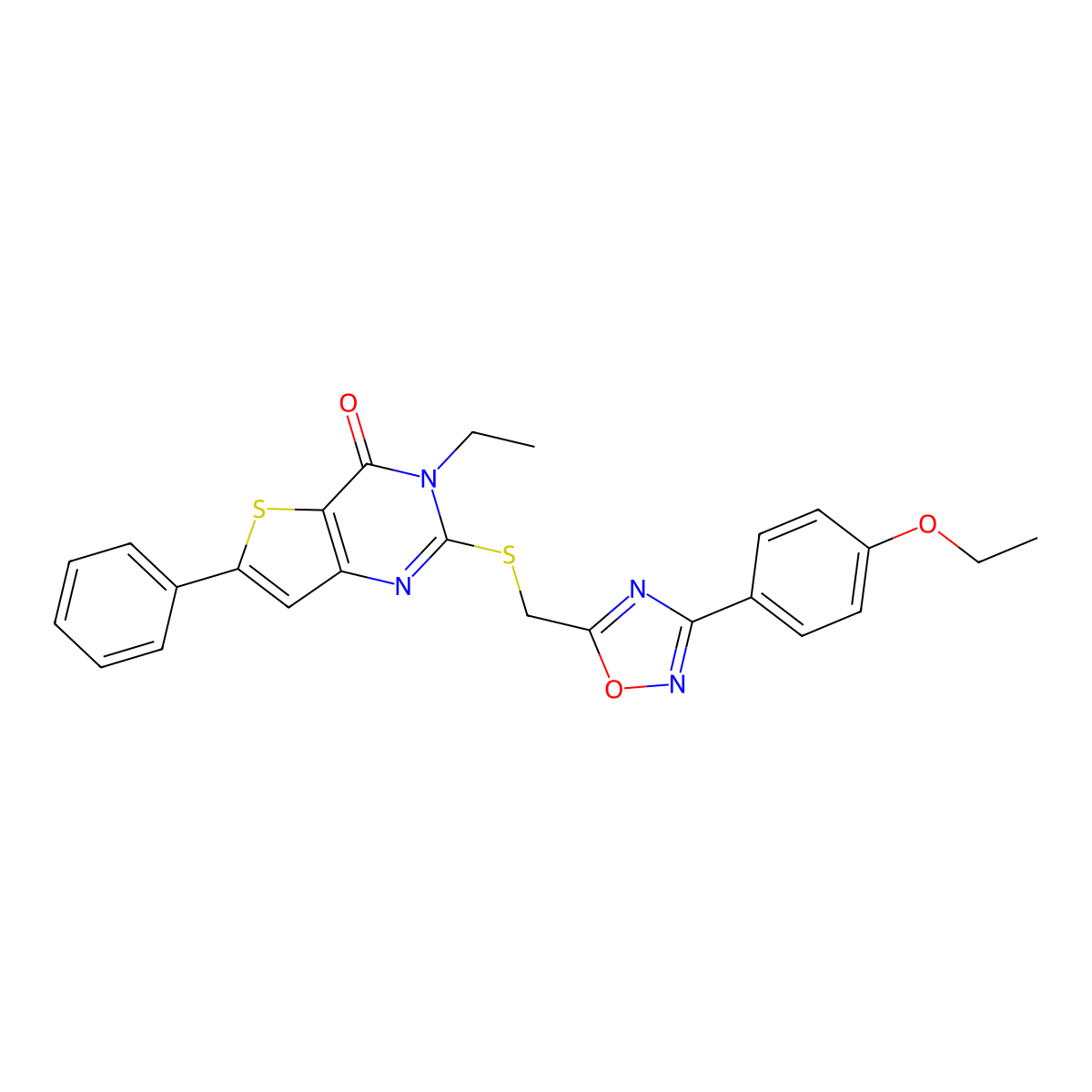 2-({[3-(4-ethoxyphenyl)-1,2,4-oxadiazol-5-yl]methyl}sulfanyl)-3-ethyl-6-phenyl-3H,4H-thieno[3,2-d]pyrimidin-4-one molecular structure, CAS 1189963-91-4