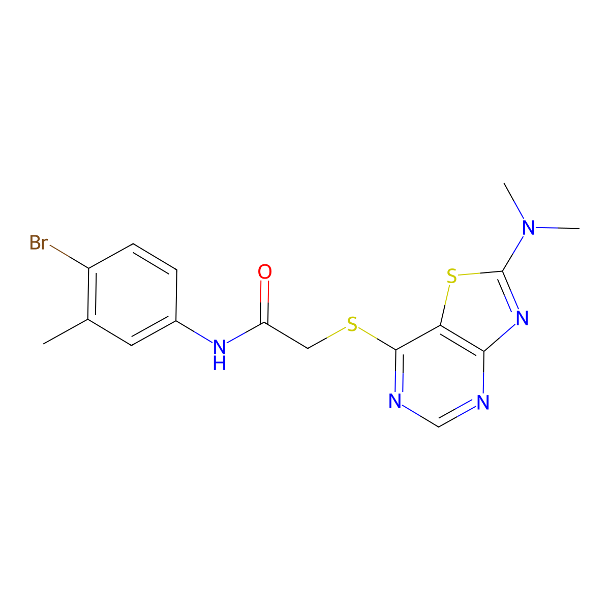 N-(4-bromo-3-methylphenyl)-2-((2-(dimethylamino)thiazolo[4,5-d]pyrimidin-7-yl)thio)acetamide molecular structure, CAS 1189964-42-8
