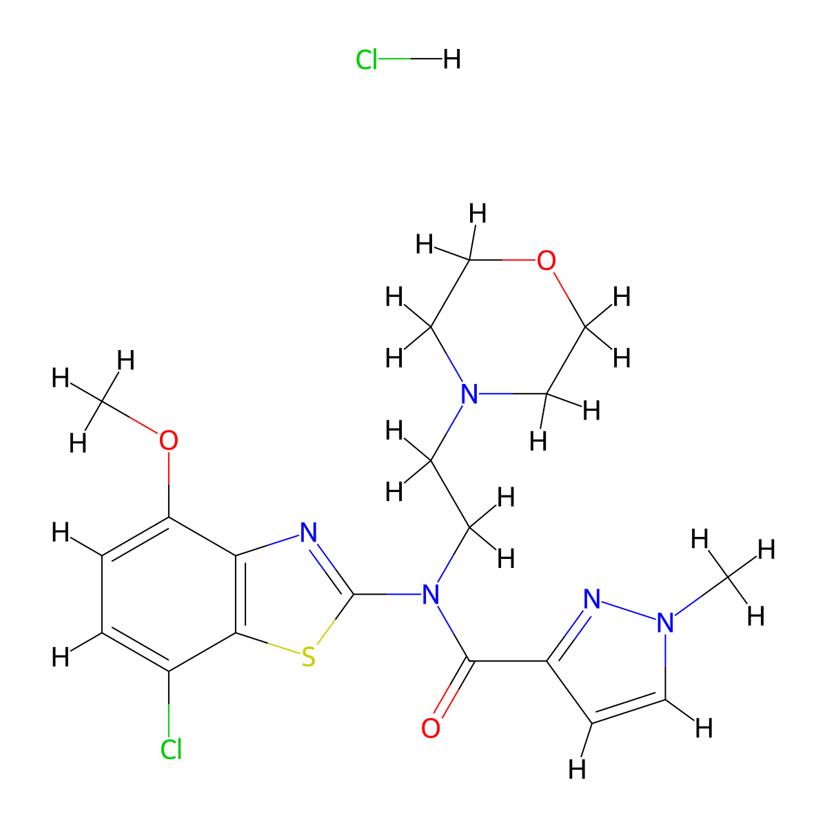N-(7-chloro-4-methoxybenzo[d]thiazol-2-yl)-1-methyl-N-(2-morpholinoethyl)-1H-pyrazole-3-carboxamide hydrochloride molecular structure, CAS 1189964-54-2