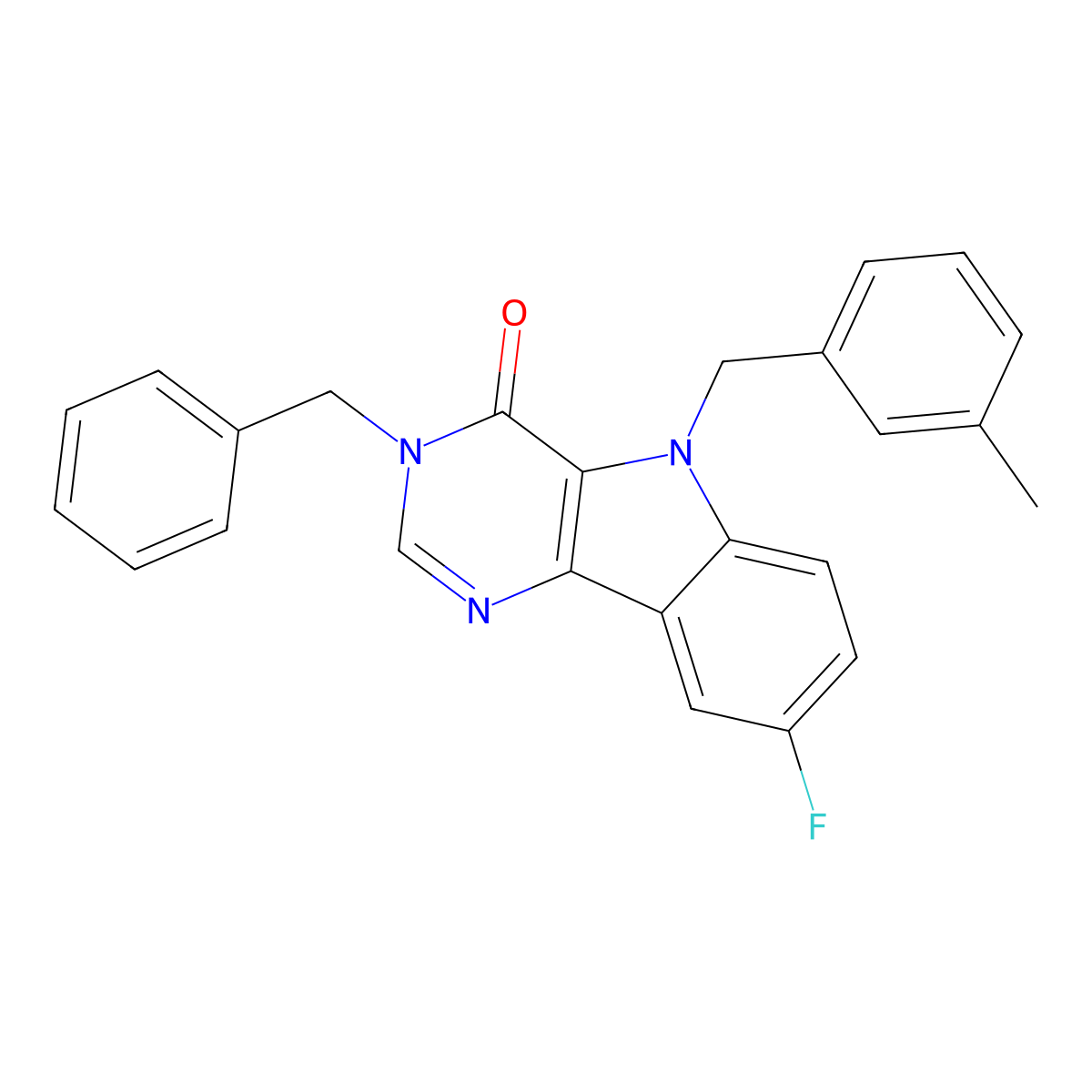 3-benzyl-8-fluoro-5-(3-methylbenzyl)-3H-pyrimido[5,4-b]indol-4(5H)-one molecular structure, CAS 1189966-99-1