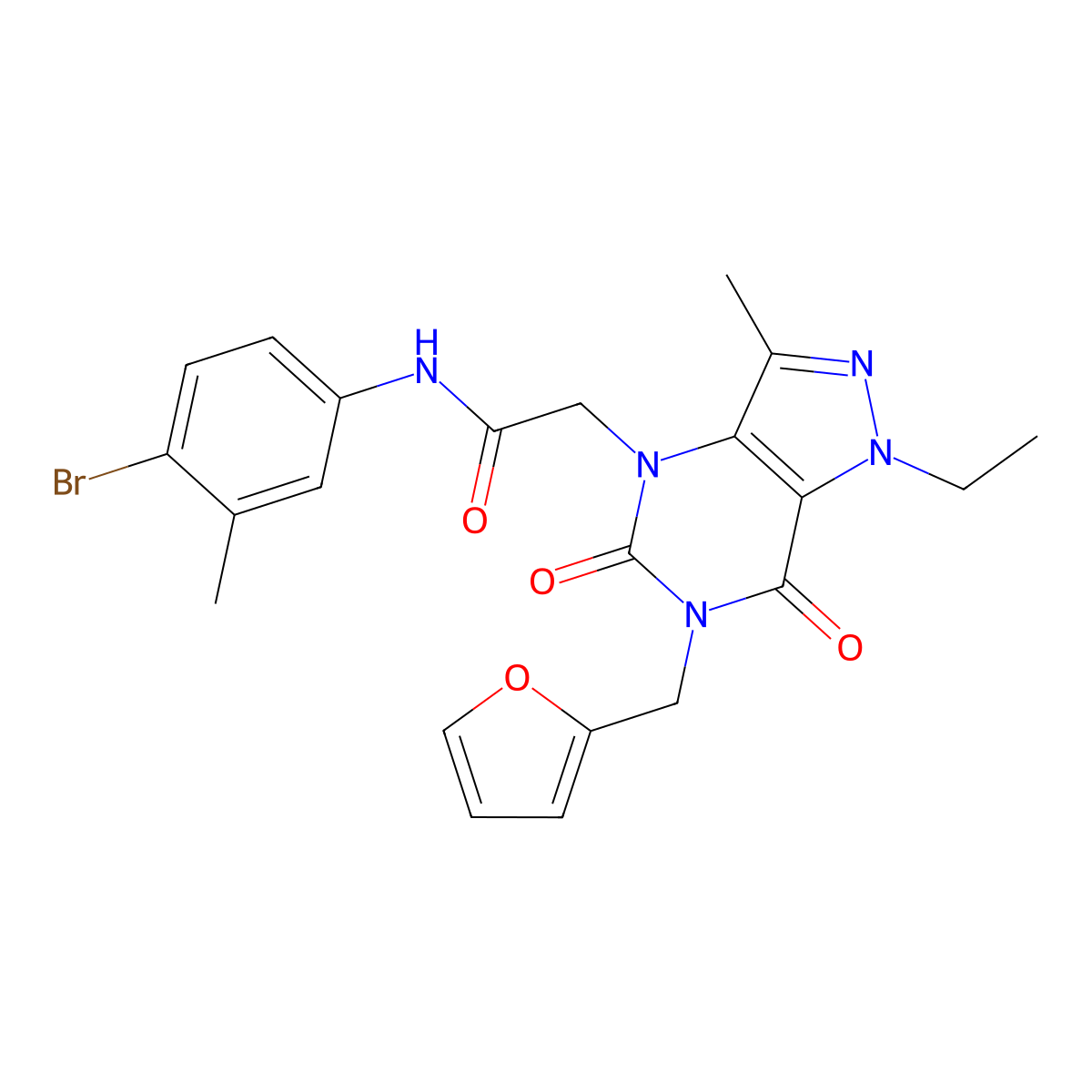 N-(4-bromo-3-methylphenyl)-2-{1-ethyl-6-[(furan-2-yl)methyl]-3-methyl-5,7-dioxo-1H,4H,5H,6H,7H-pyrazolo[4,3-d]pyrimidin-4-yl}acetamide molecular structure, CAS 1189967-93-8