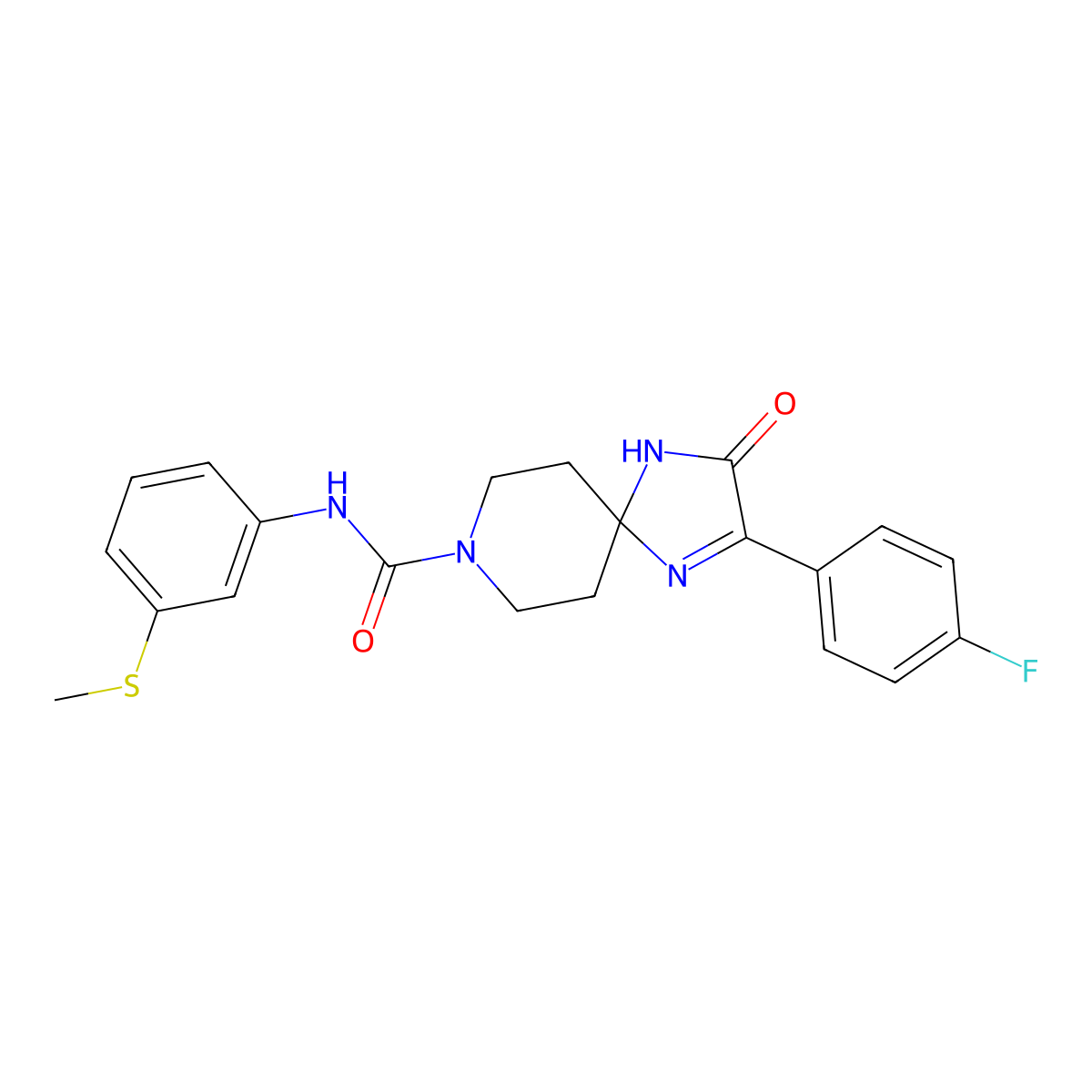 2-(4-fluorophenyl)-N-(3-(methylthio)phenyl)-3-oxo-1,4,8-triazaspiro[4.5]dec-1-ene-8-carboxamide molecular structure, CAS 1189968-14-6