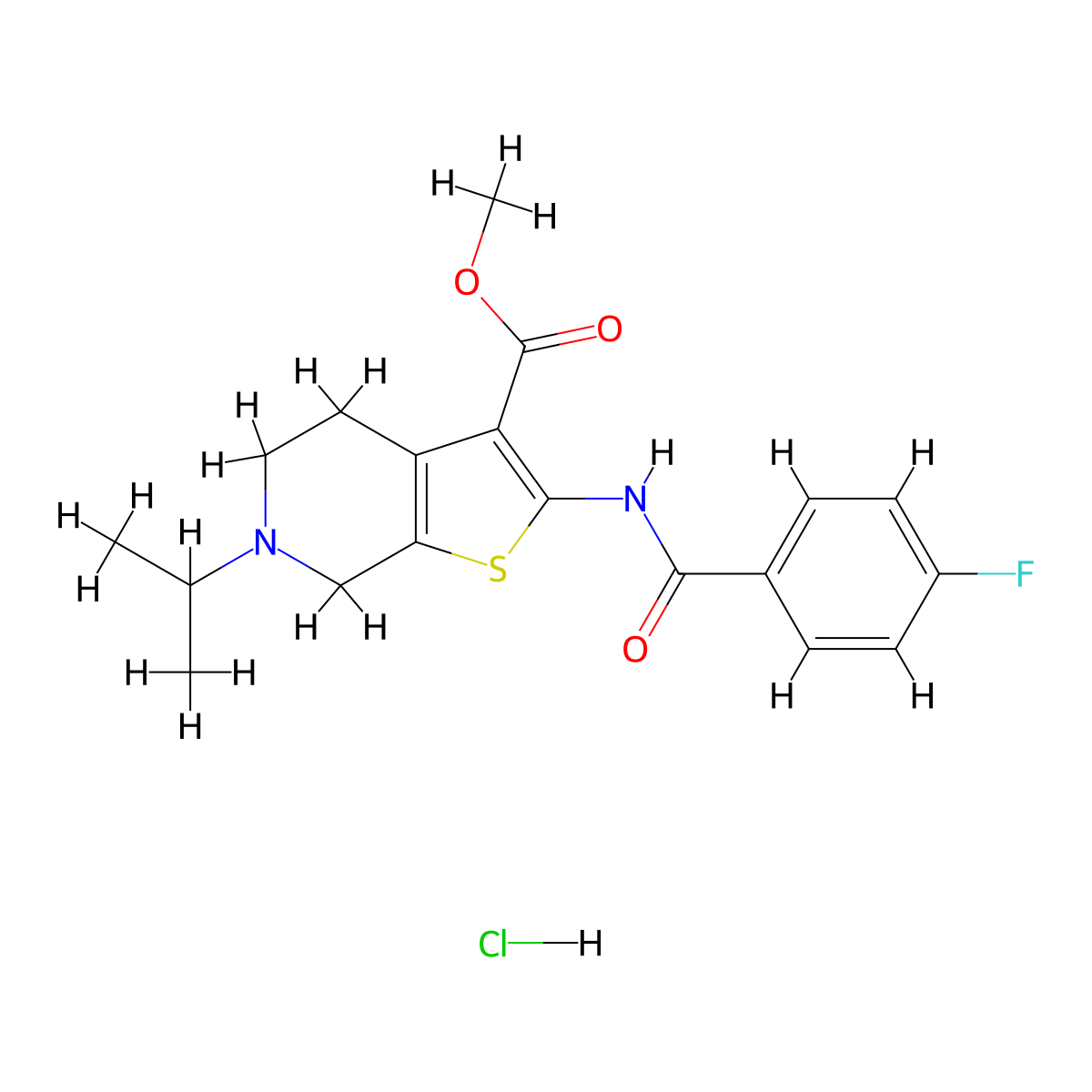 Methyl 2-(4-fluorobenzamido)-6-isopropyl-4,5,6,7-tetrahydrothieno[2,3-c]pyridine-3-carboxylate hydrochloride molecular structure, CAS 1189968-76-0