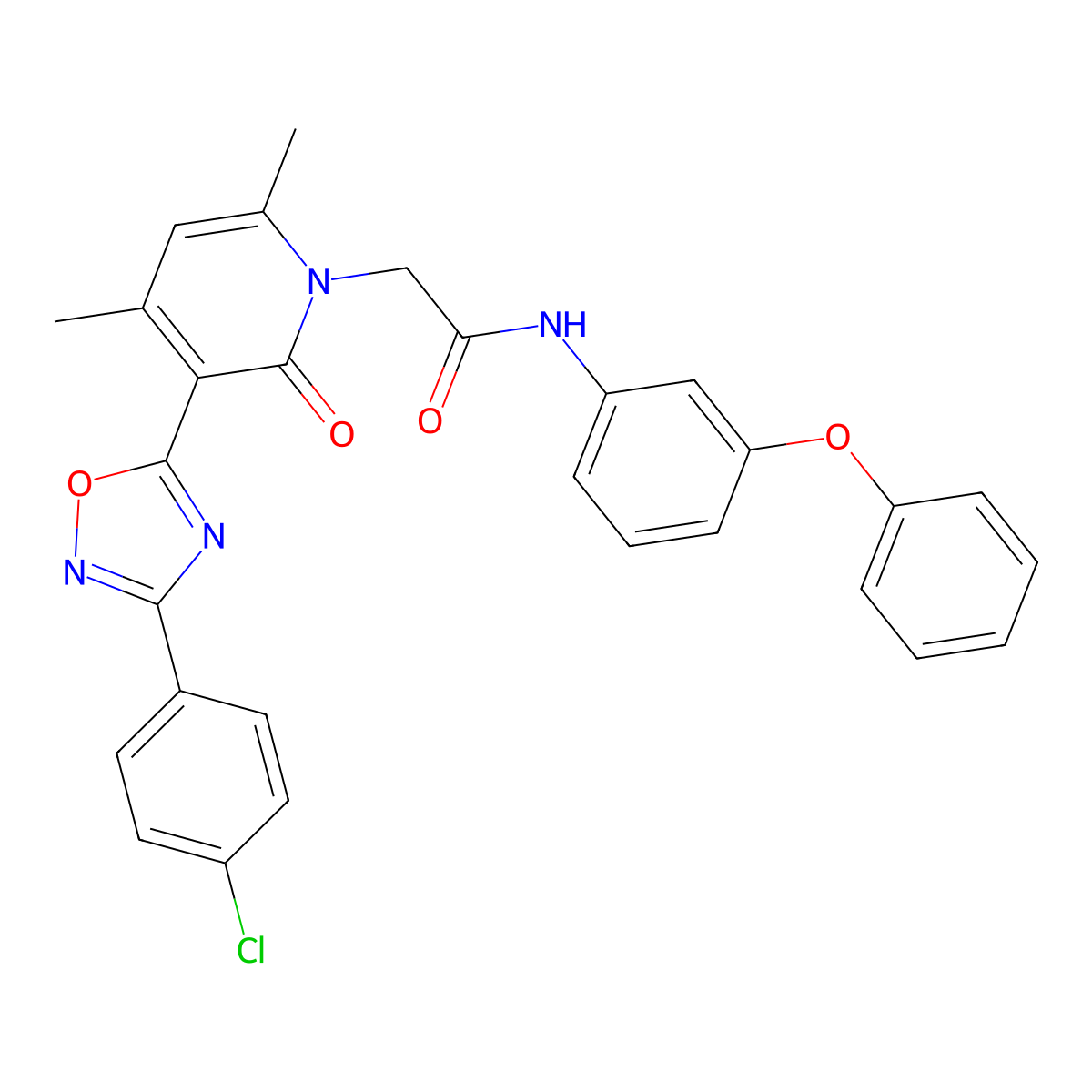 2-(3-(3-(4-chlorophenyl)-1,2,4-oxadiazol-5-yl)-4,6-dimethyl-2-oxopyridin-1(2H)-yl)-N-(3-phenoxyphenyl)acetamide molecular structure, CAS 1189969-67-2