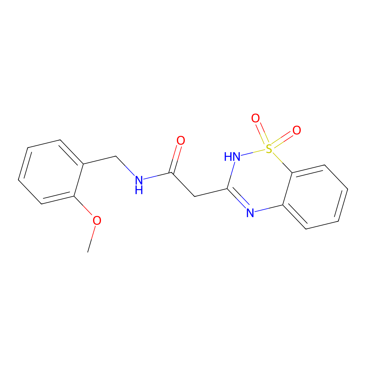 2-(1,1-dioxido-2H-1,2,4-benzothiadiazin-3-yl)-N-(2-methoxybenzyl)acetamide molecular structure, CAS 1189969-85-4