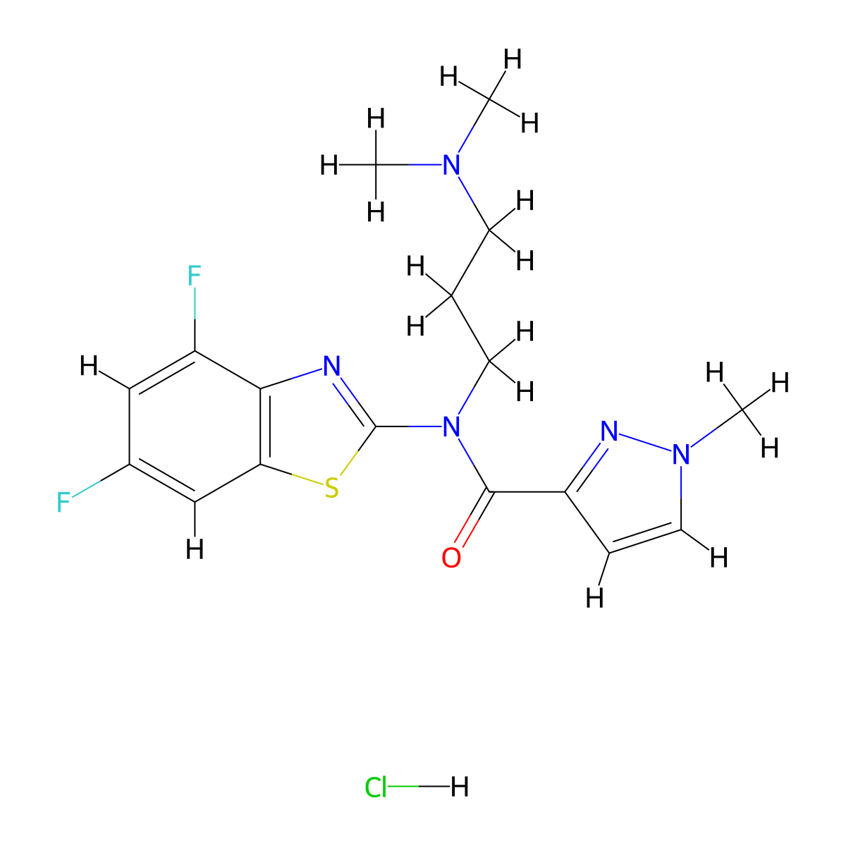 N-(4,6-difluorobenzo[d]thiazol-2-yl)-N-(3-(dimethylamino)propyl)-1-methyl-1H-pyrazole-3-carboxamide hydrochloride molecular structure, CAS 1189969-95-6