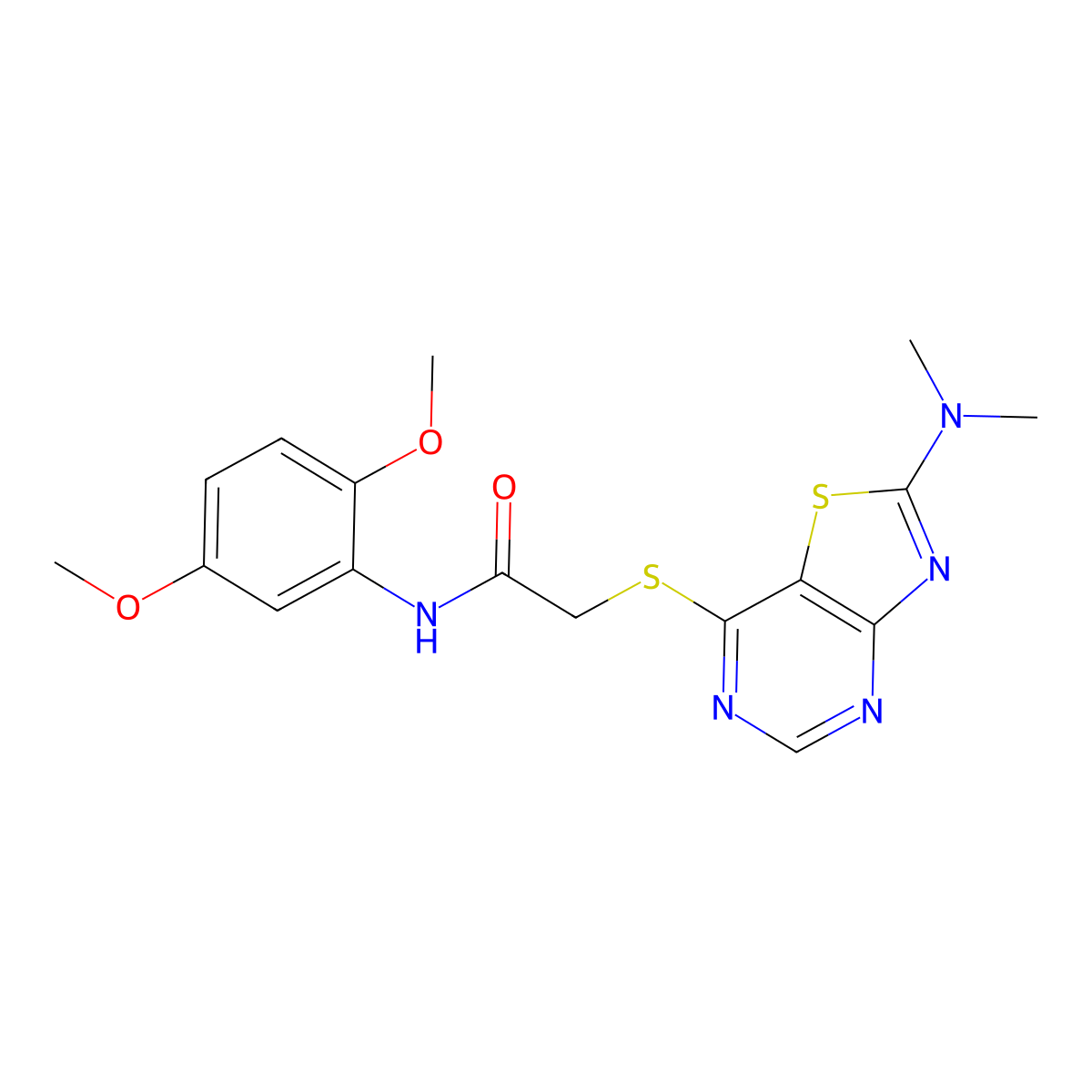 N-(2,5-dimethoxyphenyl)-2-((2-(dimethylamino)thiazolo[4,5-d]pyrimidin-7-yl)thio)acetamide molecular structure, CAS 1189970-29-3