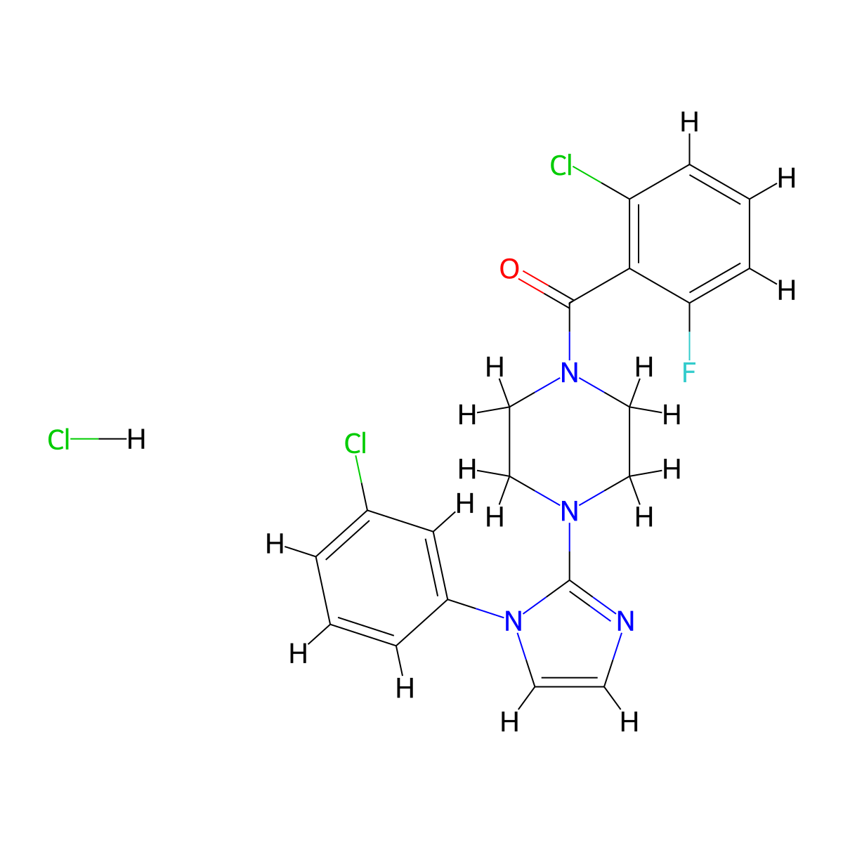 (2-chloro-6-fluorophenyl)(4-(1-(3-chlorophenyl)-1H-imidazol-2-yl)piperazin-1-yl)methanone hydrochloride molecular structure, CAS 1189970-36-2