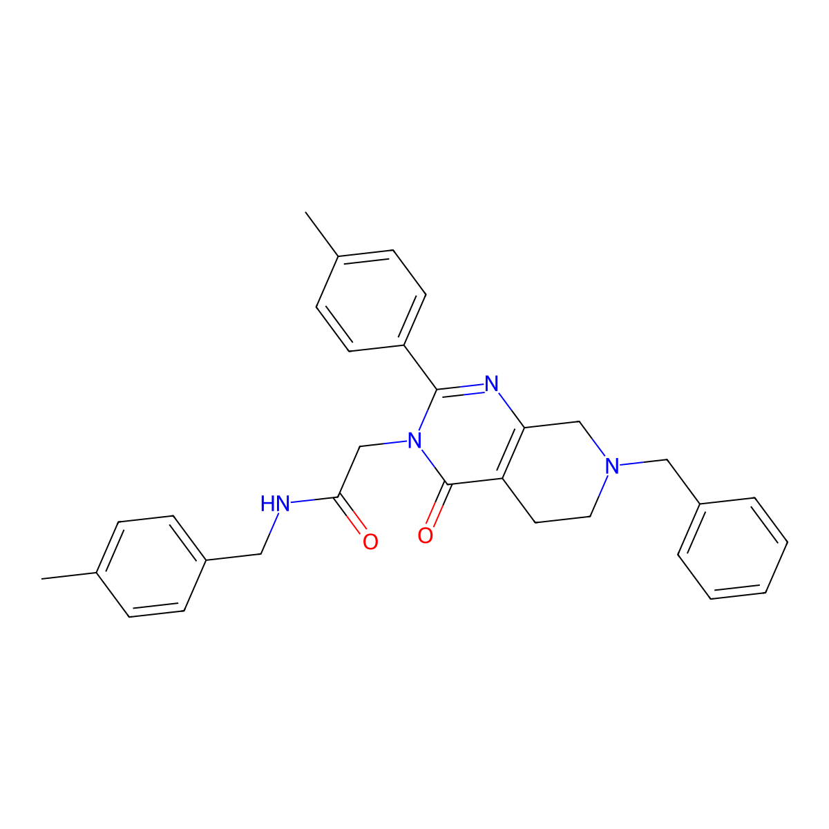 2-(7-benzyl-4-oxo-2-(p-tolyl)-5,6,7,8-tetrahydropyrido[3,4-d]pyrimidin-3(4H)-yl)-N-(4-methylbenzyl)acetamide molecular structure, CAS 1189970-83-9