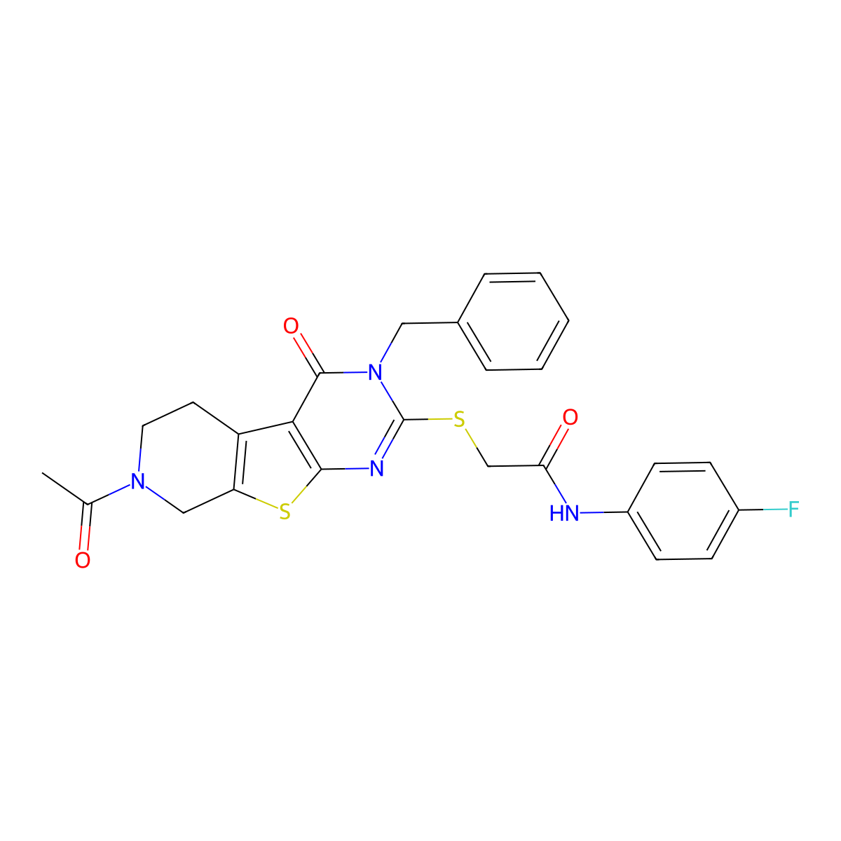 2-((7-acetyl-3-benzyl-4-oxo-3,4,5,6,7,8-hexahydropyrido[4',3':4,5]thieno[2,3-d]pyrimidin-2-yl)thio)-N-(4-fluorophenyl)acetamide molecular structure, CAS 1189971-94-5
