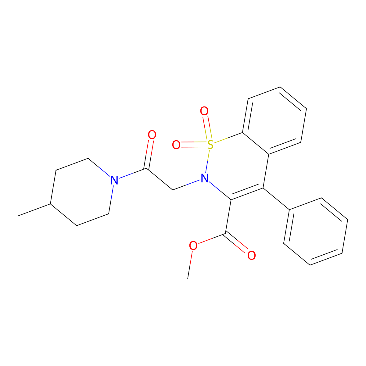 methyl 2-(2-(4-methylpiperidin-1-yl)-2-oxoethyl)-4-phenyl-2H-benzo[e][1,2]thiazine-3-carboxylate 1,1-dioxide molecular structure, CAS 1189973-35-0