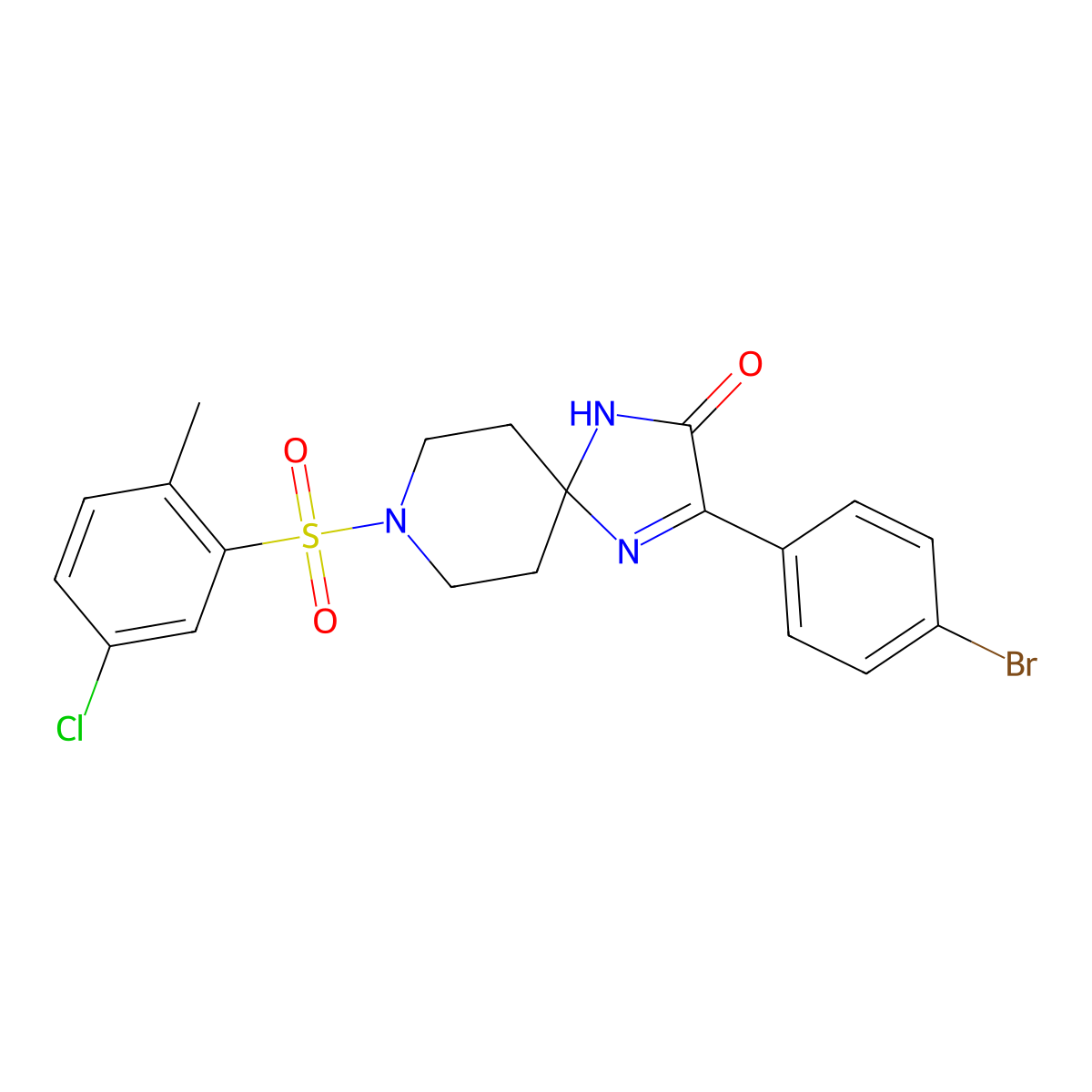 3-(4-Bromophenyl)-8-((5-chloro-2-methylphenyl)sulfonyl)-1,4,8-triazaspiro[4.5]dec-3-en-2-one molecular structure, CAS 1189973-90-7