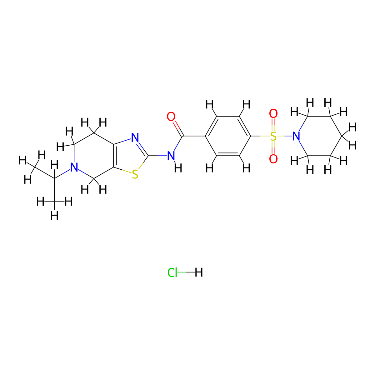 N-(5-isopropyl-4,5,6,7-tetrahydrothiazolo[5,4-c]pyridin-2-yl)-4-(piperidin-1-ylsulfonyl)benzamide hydrochloride molecular structure, CAS 1189974-70-6