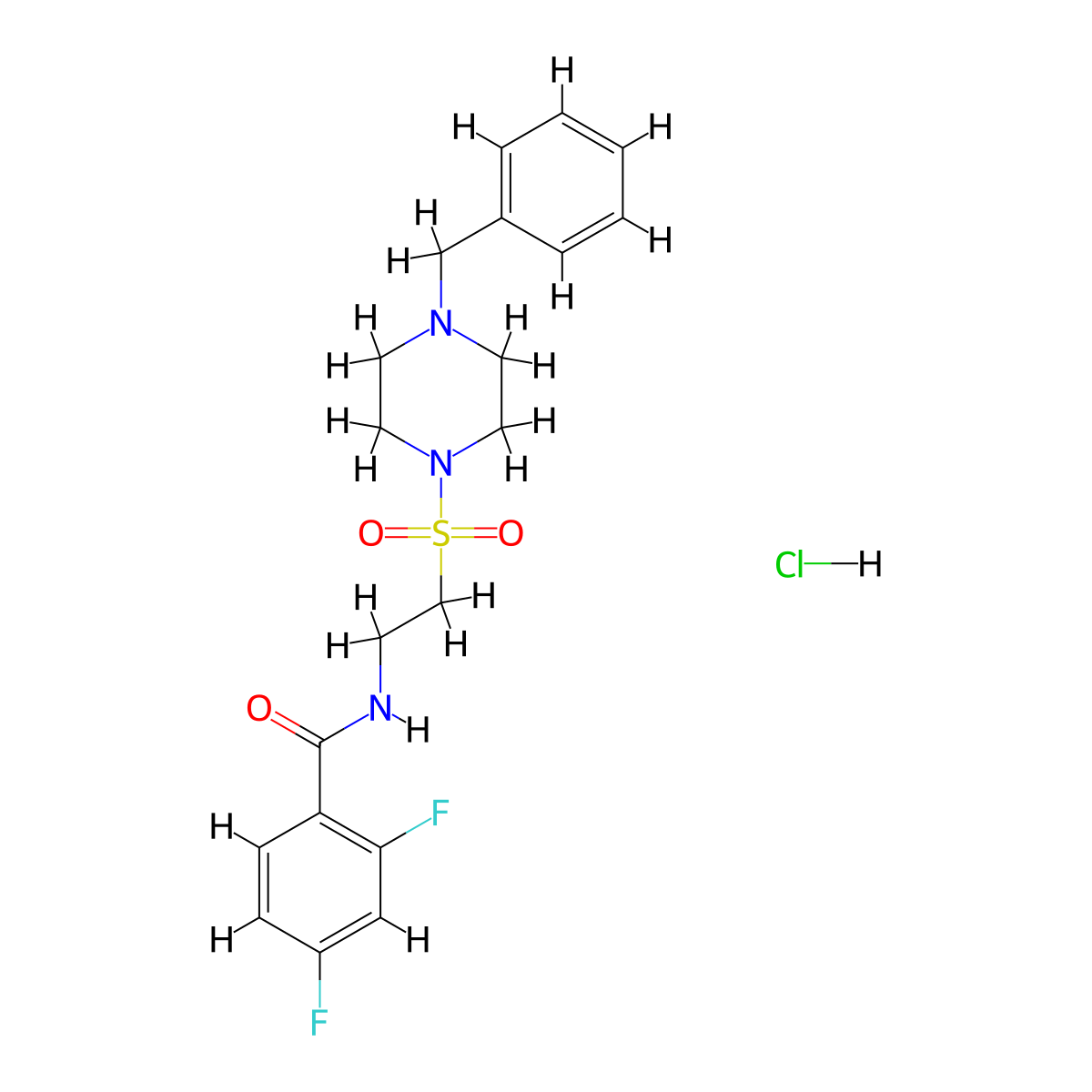 N-(2-((4-benzylpiperazin-1-yl)sulfonyl)ethyl)-2,4-difluorobenzamide hydrochloride molecular structure, CAS 1189975-00-5