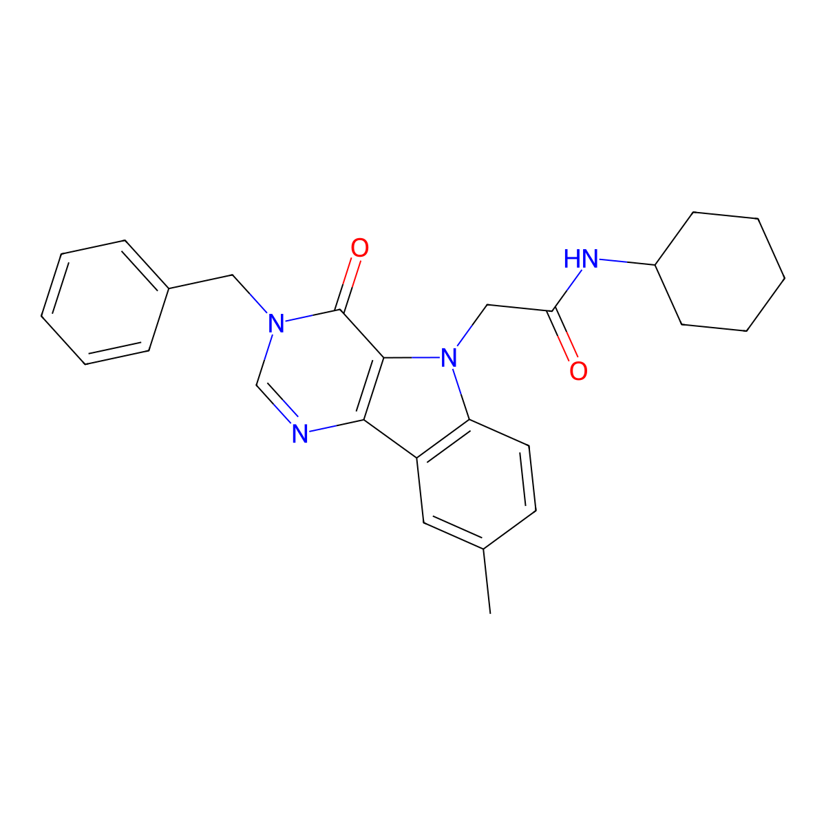 2-(3-benzyl-8-methyl-4-oxo-3H-pyrimido[5,4-b]indol-5(4H)-yl)-N-cyclohexylacetamide molecular structure, CAS 1189975-73-2