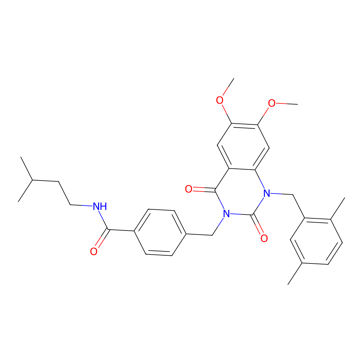 4-((1-(2,5-dimethylbenzyl)-6,7-dimethoxy-2,4-dioxo-1,2-dihydroquinazolin-3(4H)-yl)methyl)-N-isopentylbenzamide molecular structure, CAS 1189975-93-6