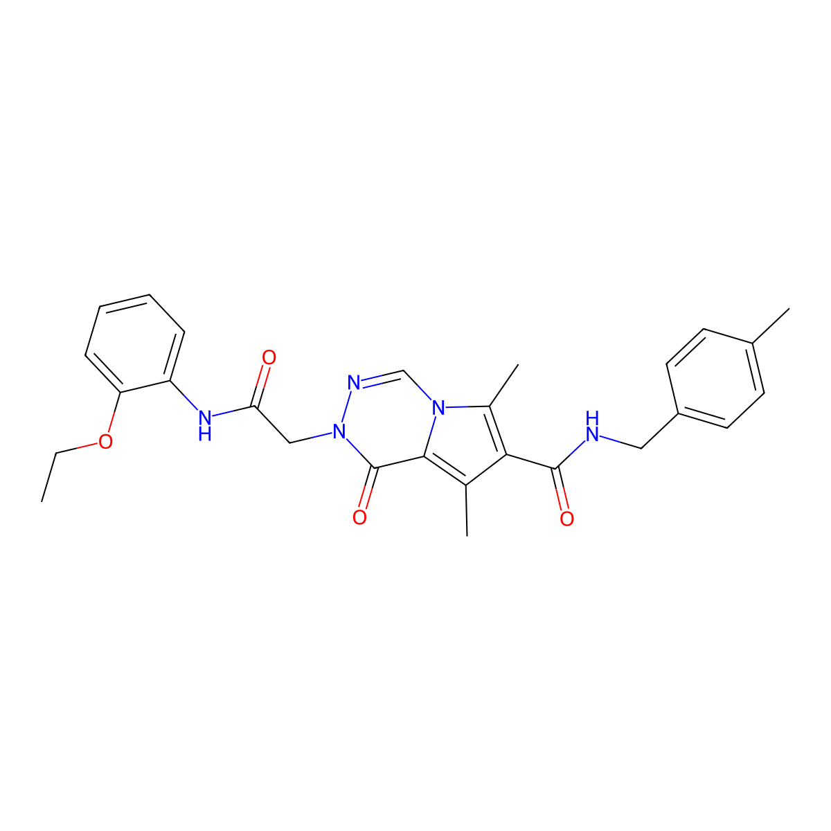 2-{[(2-ethoxyphenyl)carbamoyl]methyl}-6,8-dimethyl-N-[(4-methylphenyl)methyl]-1-oxo-1H,2H-pyrrolo[1,2-d][1,2,4]triazine-7-carboxamide molecular structure, CAS 1189976-19-9