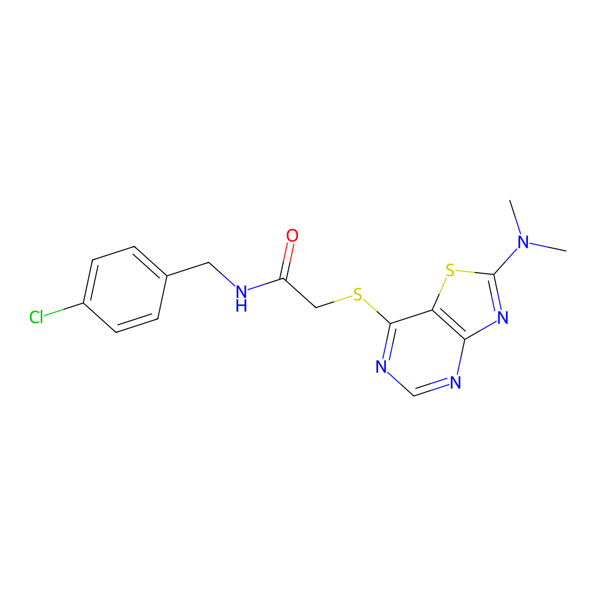 N-(4-chlorobenzyl)-2-((2-(dimethylamino)thiazolo[4,5-d]pyrimidin-7-yl)thio)acetamide molecular structure, CAS 1189976-23-5
