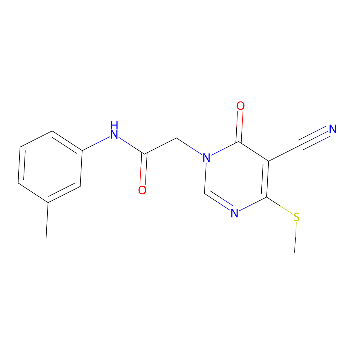 2-(5-cyano-4-(methylthio)-6-oxopyrimidin-1(6H)-yl)-N-(m-tolyl)acetamide molecular structure, CAS 1189977-07-8