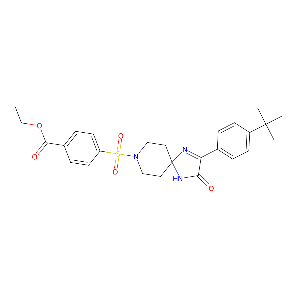 Ethyl 4-{[2-(4-tert-butylphenyl)-3-oxo-1,4,8-triazaspiro[4.5]dec-1-en-8-yl]sulfonyl}benzoate molecular structure, CAS 1189977-17-0
