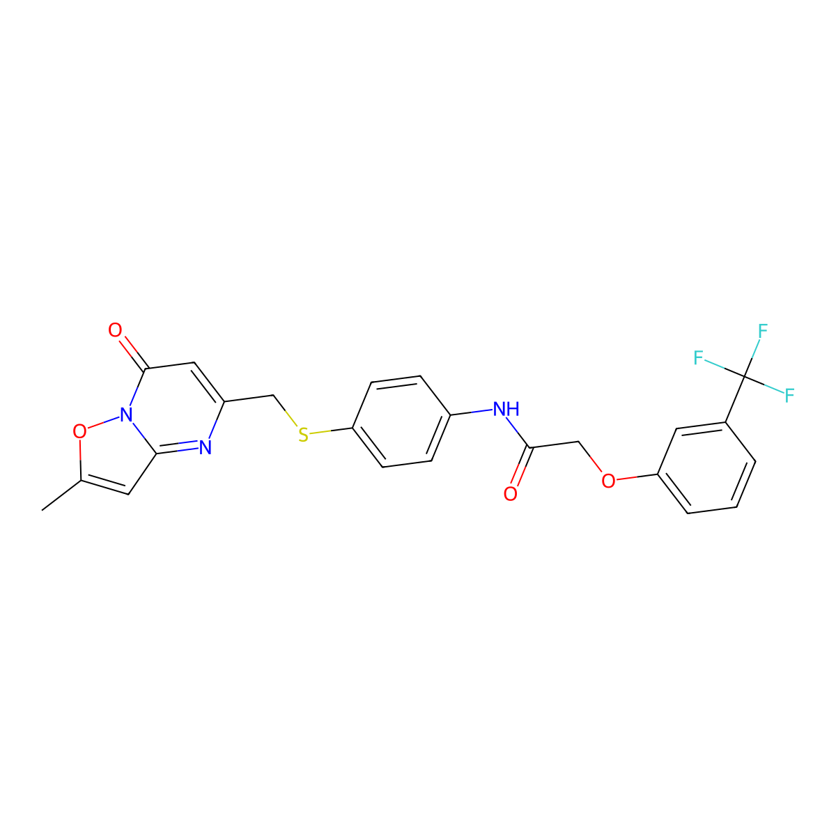 N-(4-{[(2-methyl-7-oxo-7H-isoxazolo[2,3-a]pyrimidin-5-yl)methyl]thio}phenyl)-2-[3-(trifluoromethyl)phenoxy]acetamide molecular structure, CAS 1189977-25-0