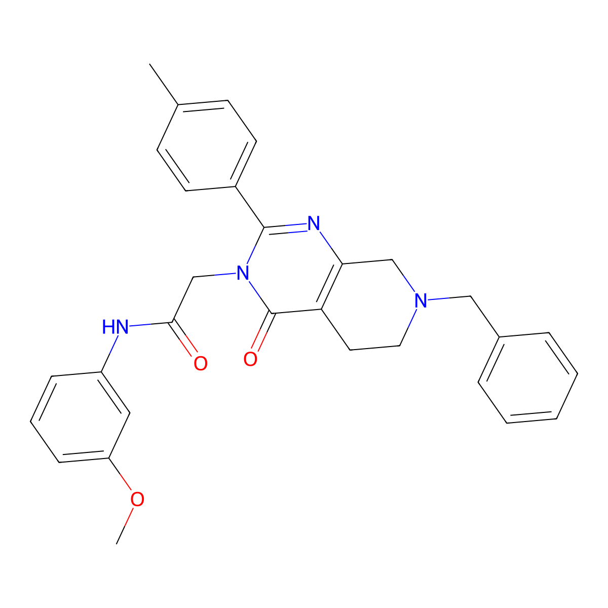 2-(7-benzyl-4-oxo-2-(p-tolyl)-5,6,7,8-tetrahydropyrido[3,4-d]pyrimidin-3(4H)-yl)-N-(3-methoxyphenyl)acetamide molecular structure, CAS 1189977-66-9